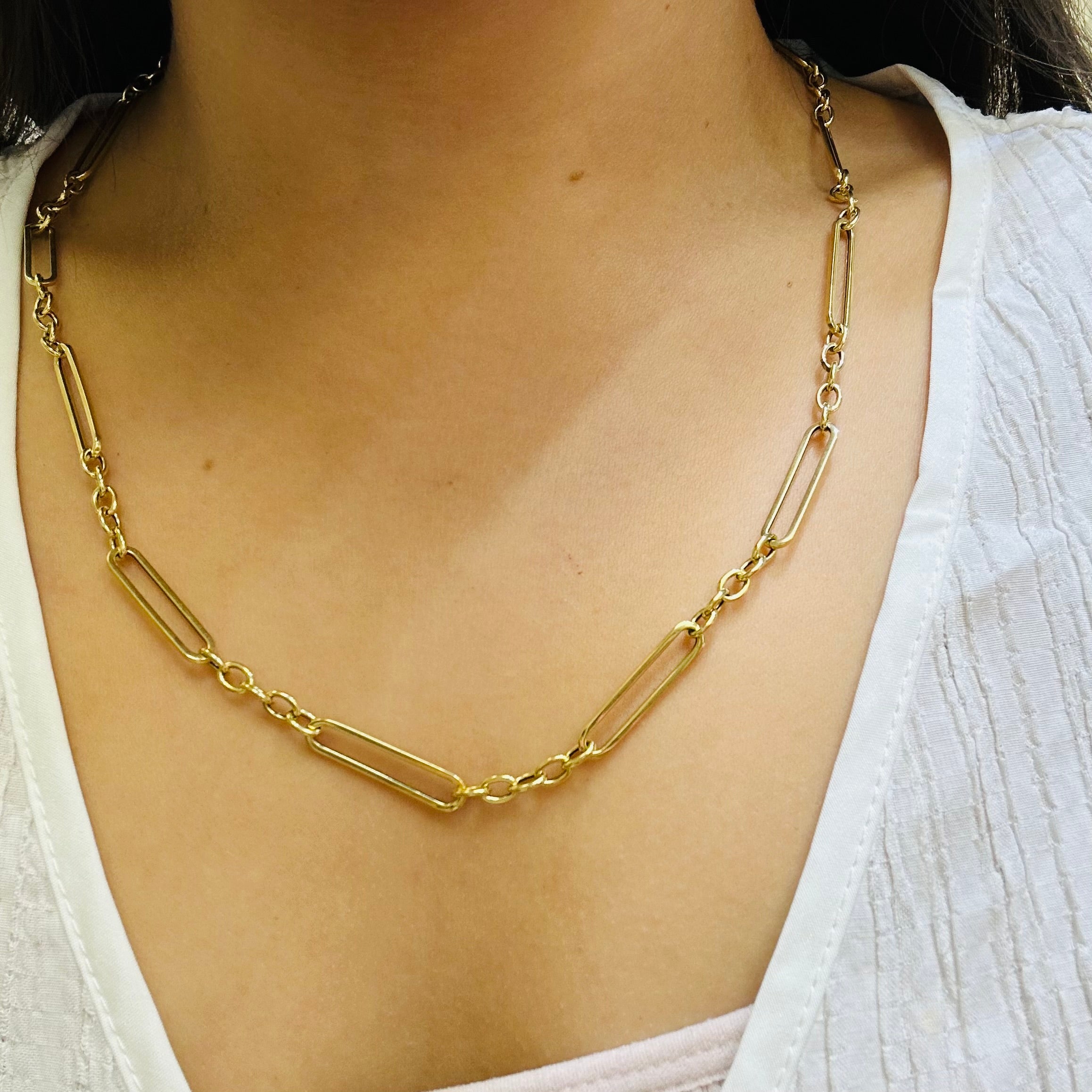 14K Solid Yellow Inter Long Link Necklace Chain 16”