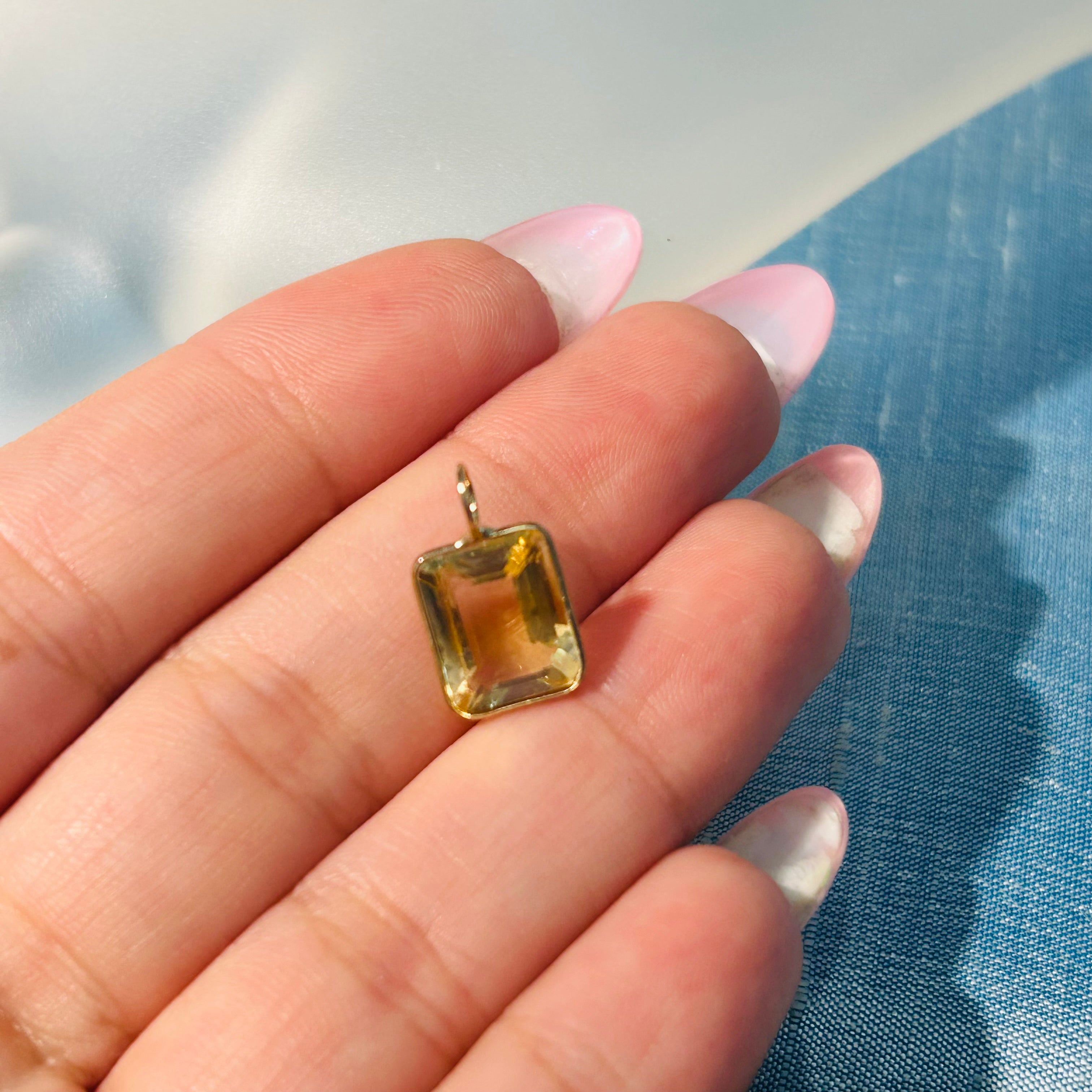 Yellow Citrine Gem Charm 14K Yellow Gold Charm Pendant