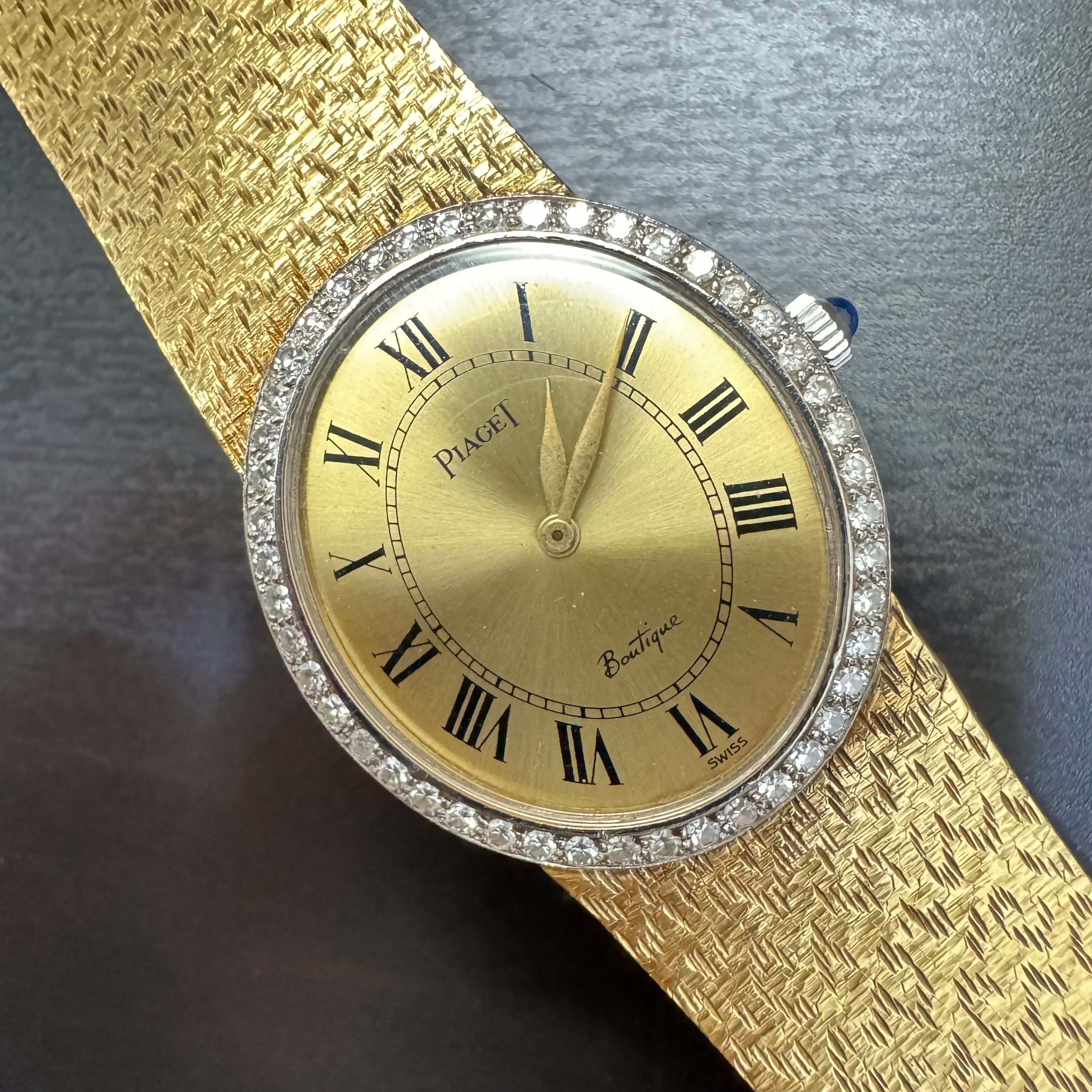 25mm Piaget Boutique 18K Yellow Gold Leopard Print Diamond Bezel Watch 6"