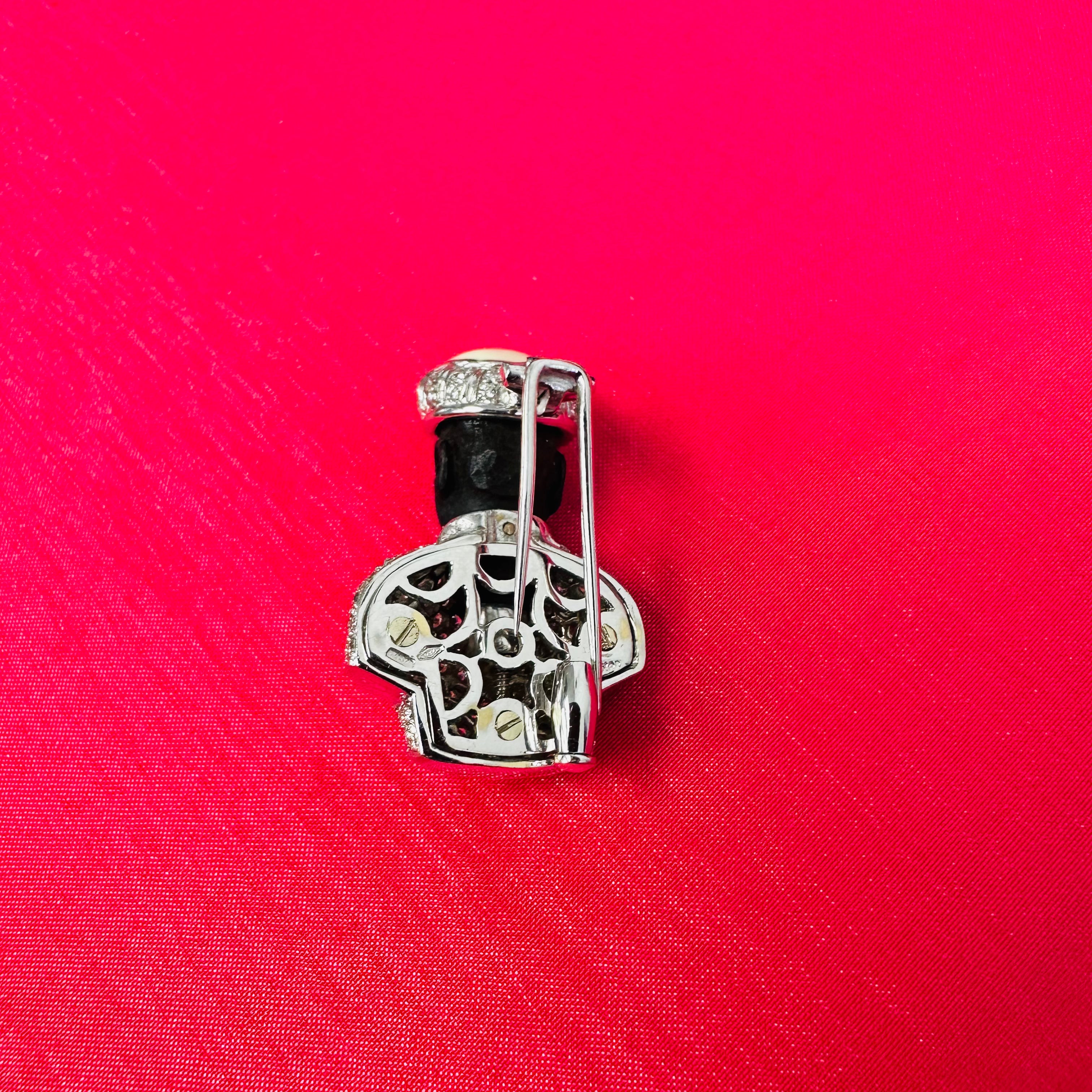 18K White Gold Vintage Diamond Black Moor Brooch
