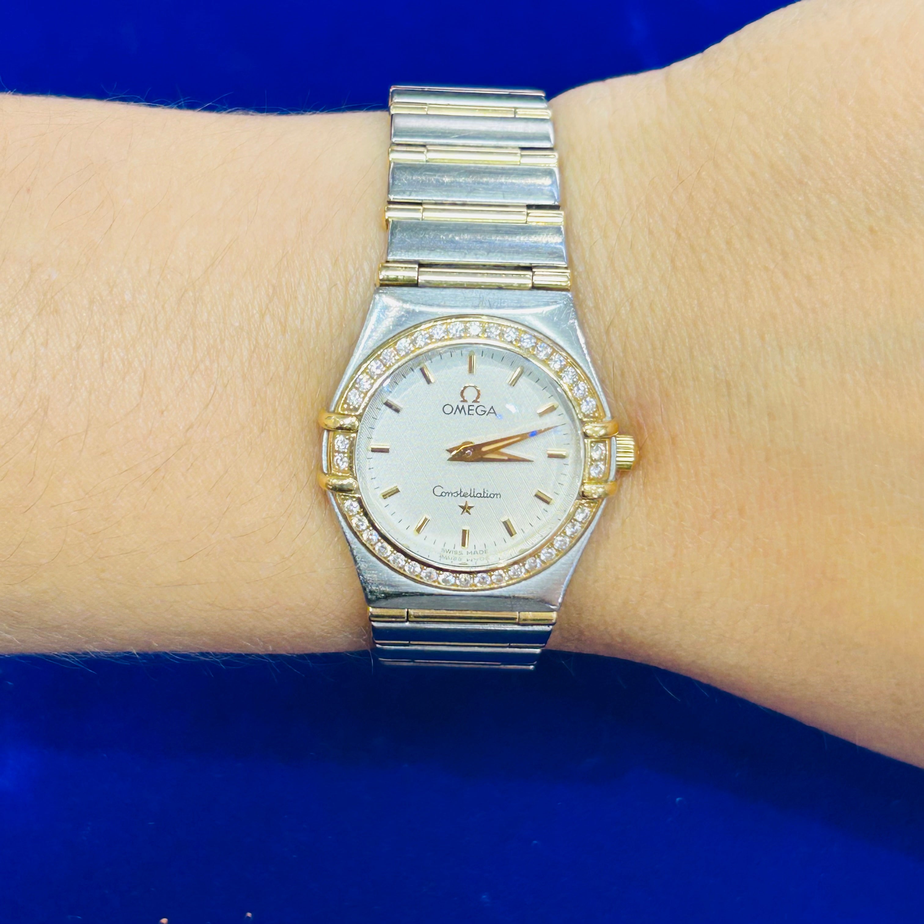 Omega Constellation Quartz 18k Yellow Gold Steel 25mm Diamond Bezel 6.5"