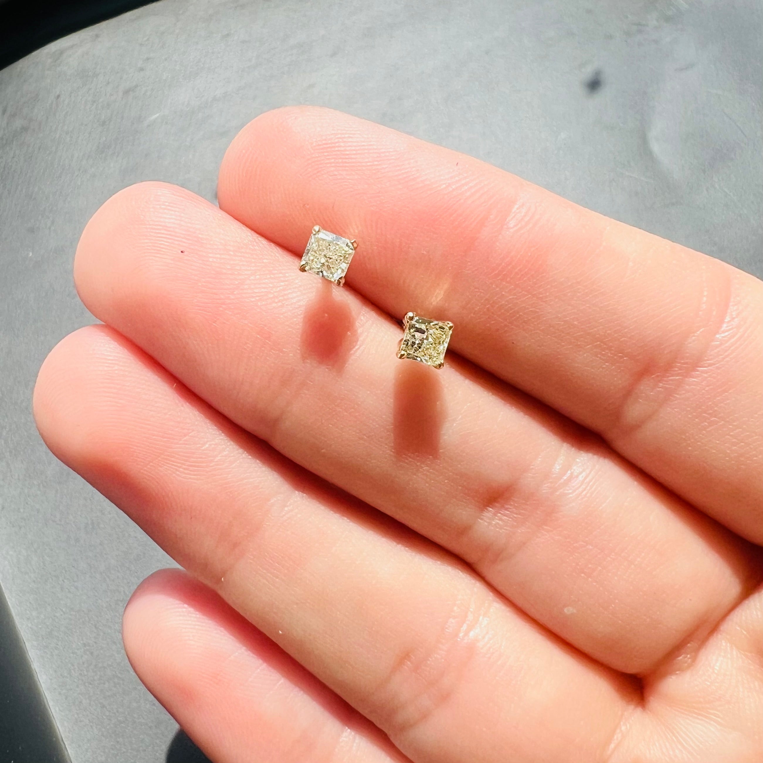 14K Yellow Gold Square Diamond Earring Studs