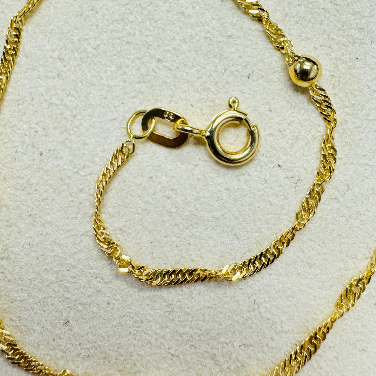 14K Yellow Gold Rope Chain Beaded Bracelet 7.5"