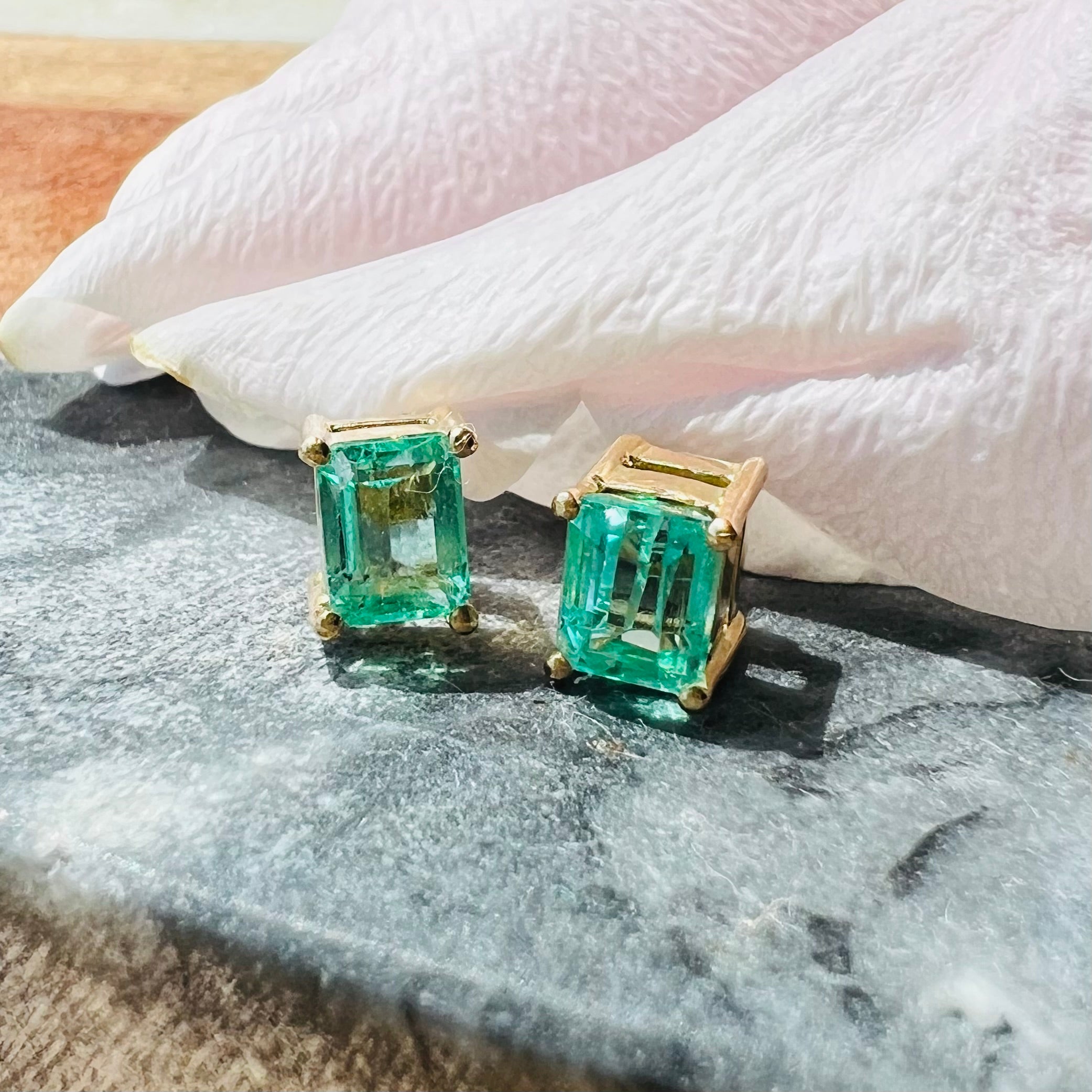 Colombian Emerald 14K Yellow Gold Stud Earrings