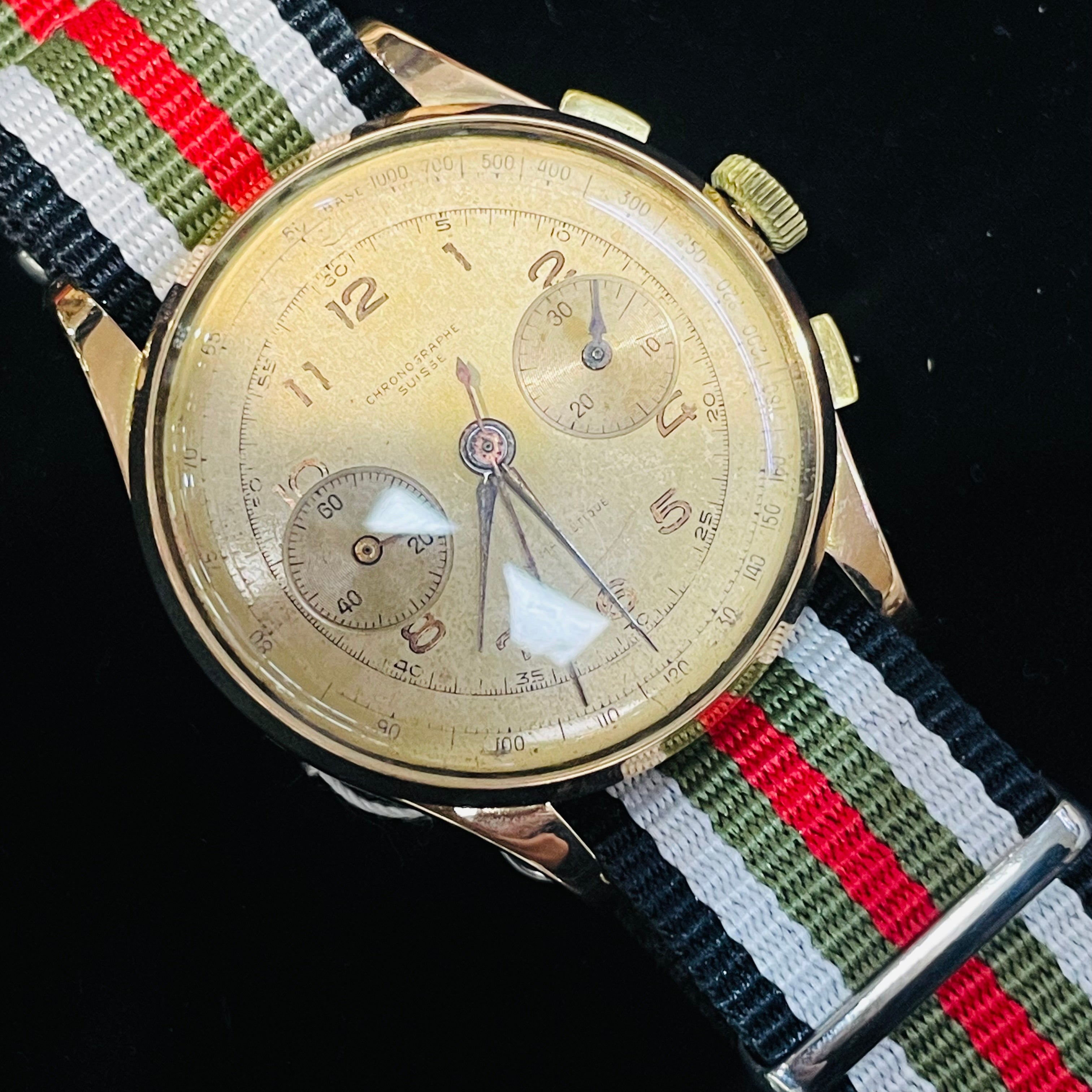 37mm Solid 18K Rose Gold Azur Chronographe Suisse Watch Bubble Back