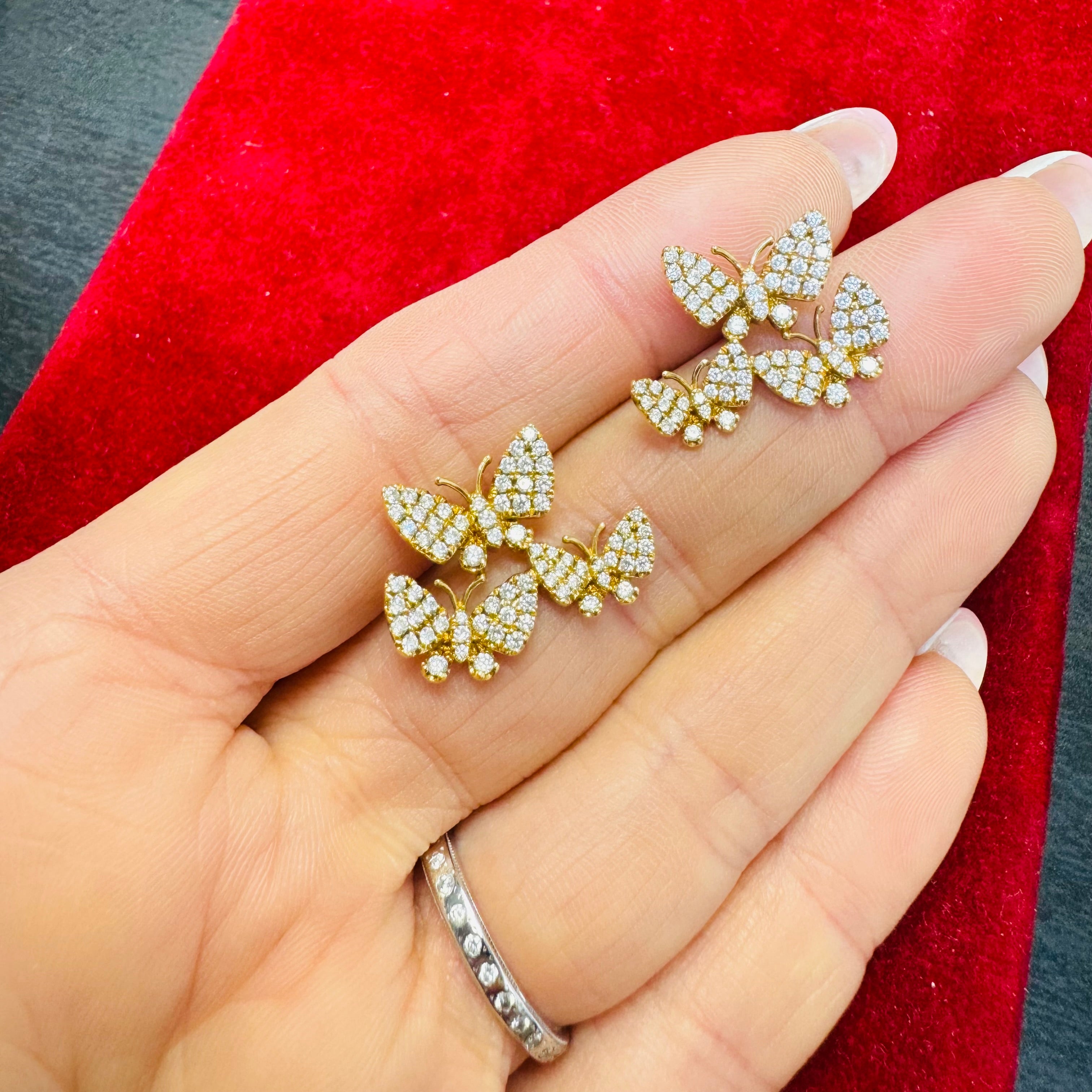 18K Yellow Gold Diamond Butterfly Studs