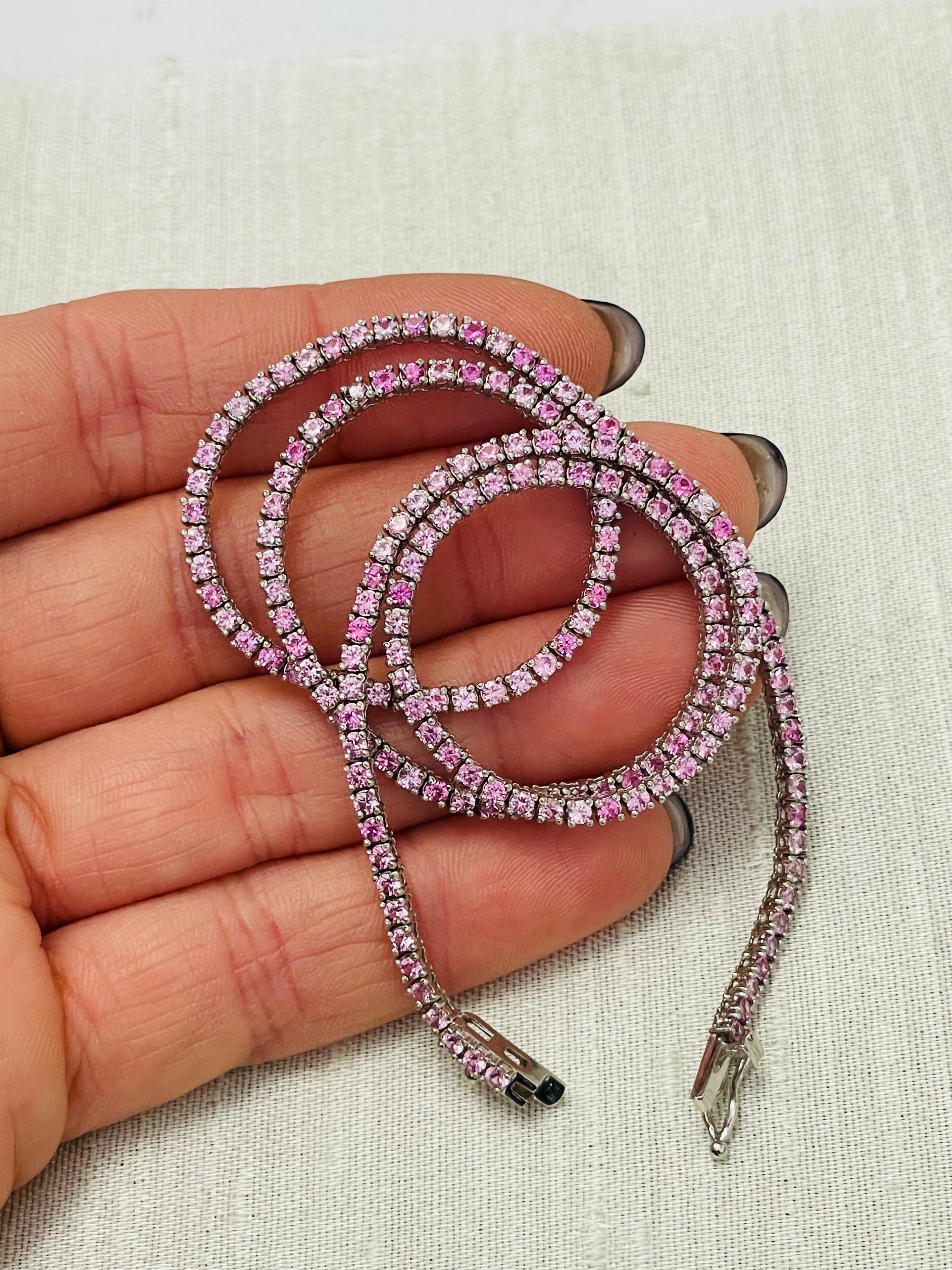 7CT Pink Sapphire Tennis 14K White Gold 16”