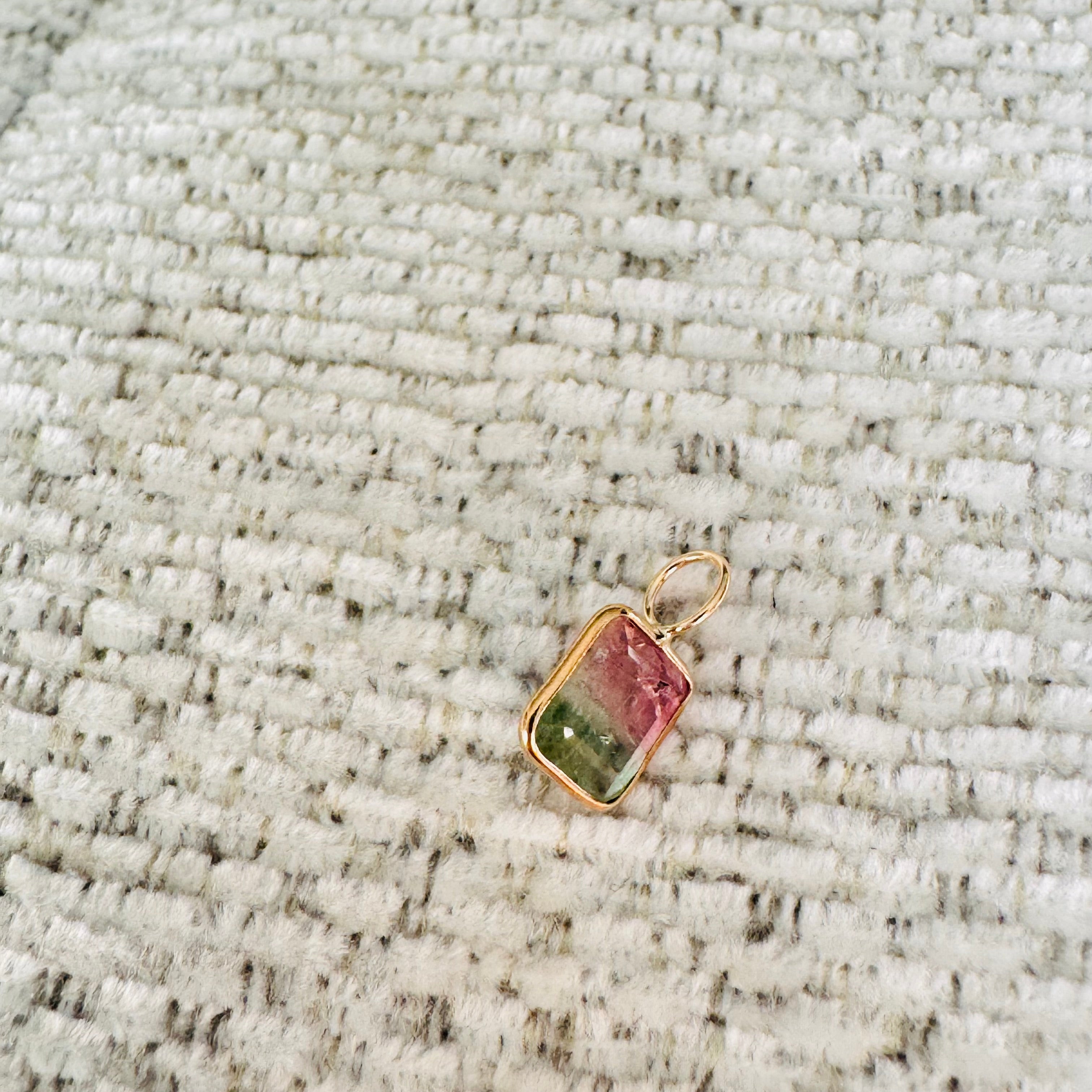 Bi Color Tourmaline 14K Yellow Gold Charm Pendant