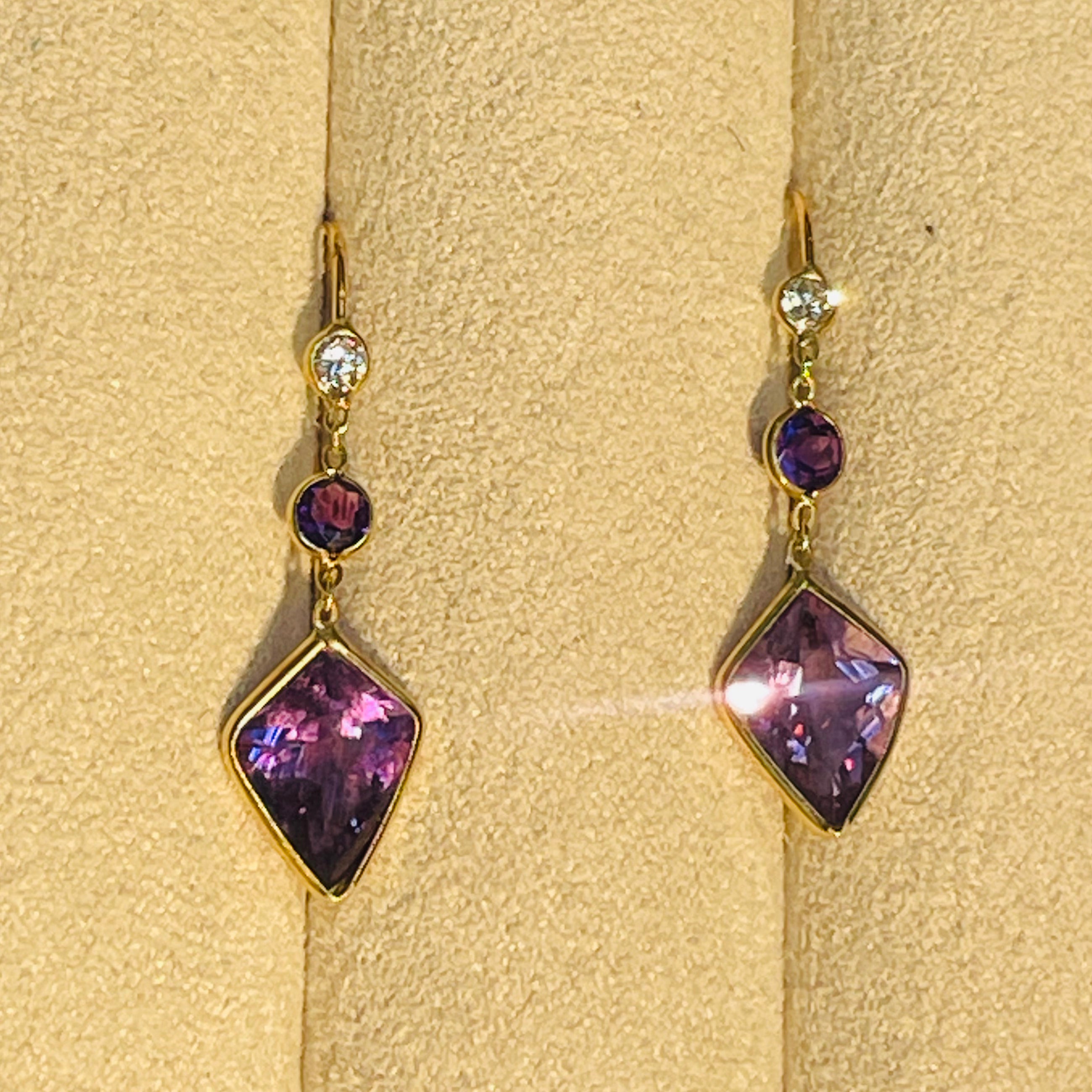 Amethyst and Diamond 14K Yellow Gold Drop Earrings