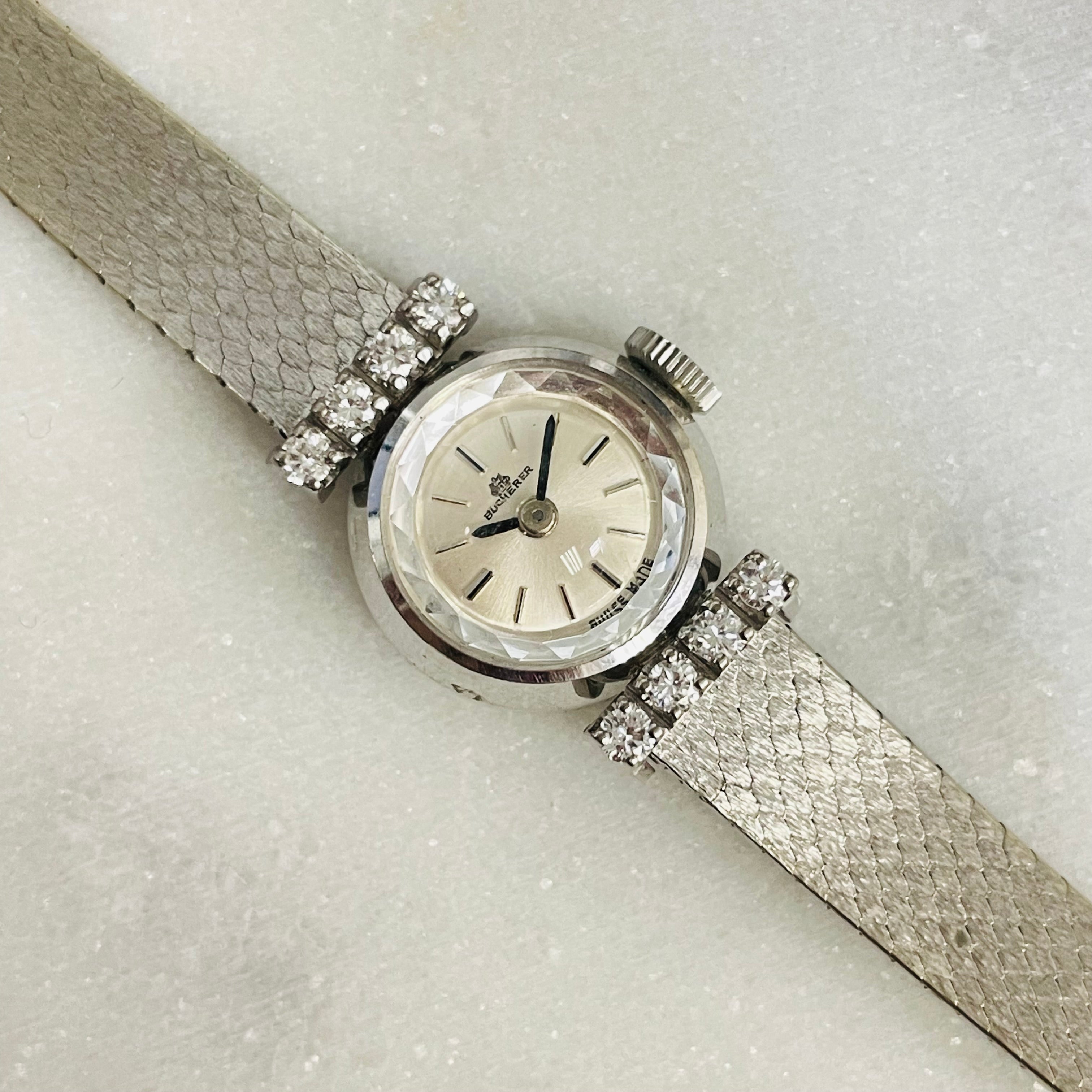 Bucherer Diamond 18K White Gold Vintage Ladies Wristwatch