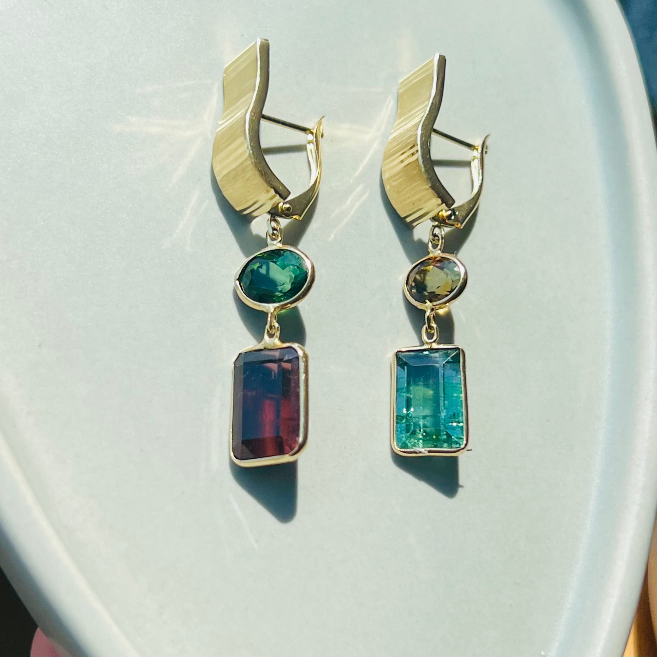 14K Yellow Gold Tourmaline Earrings