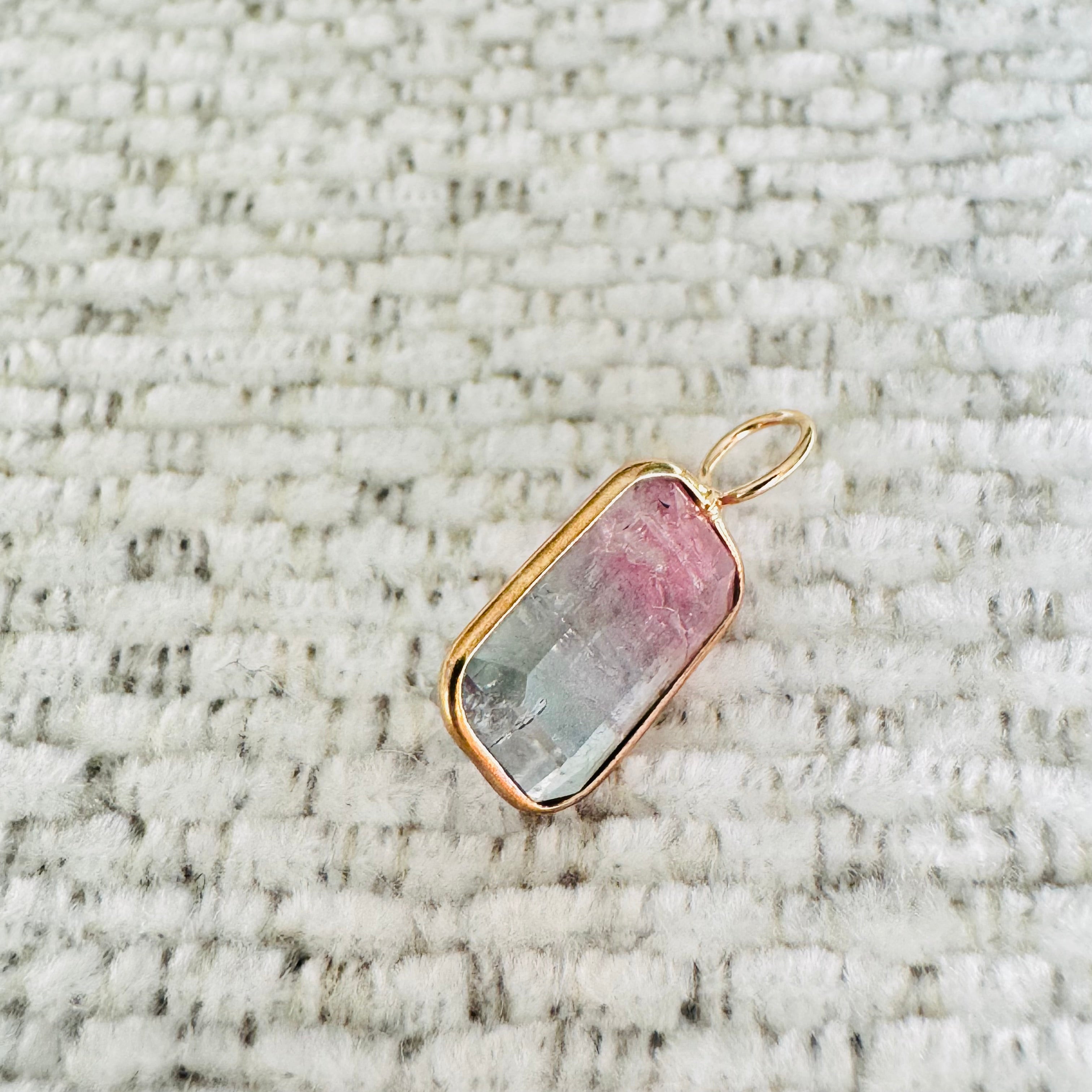 Bi Color Tourmaline 14K Yellow Gold Charm Pendant