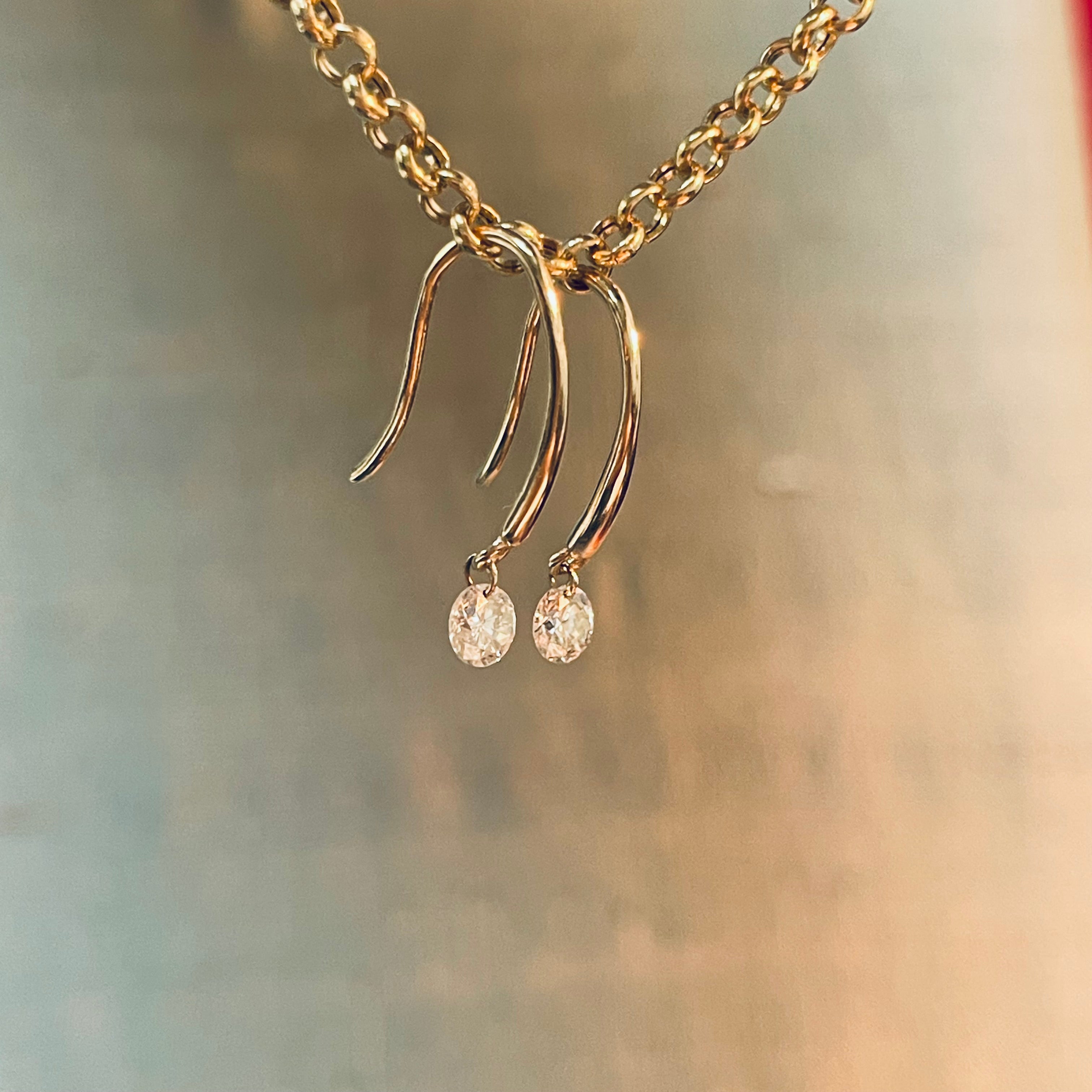 .30CTW Pierced Round Diamond 14K Yellow Gold Dangling Earrings