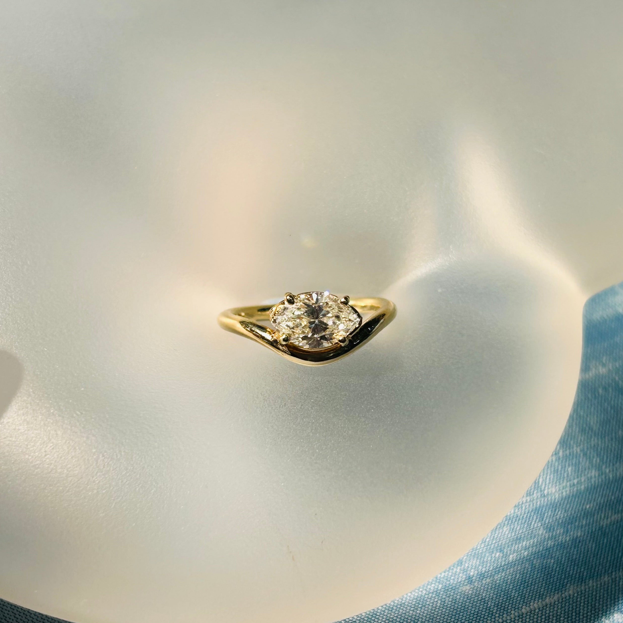 14k Yellow Gold Natural Diamond Marquise 1 CTW Pinky Ring Size 4.25