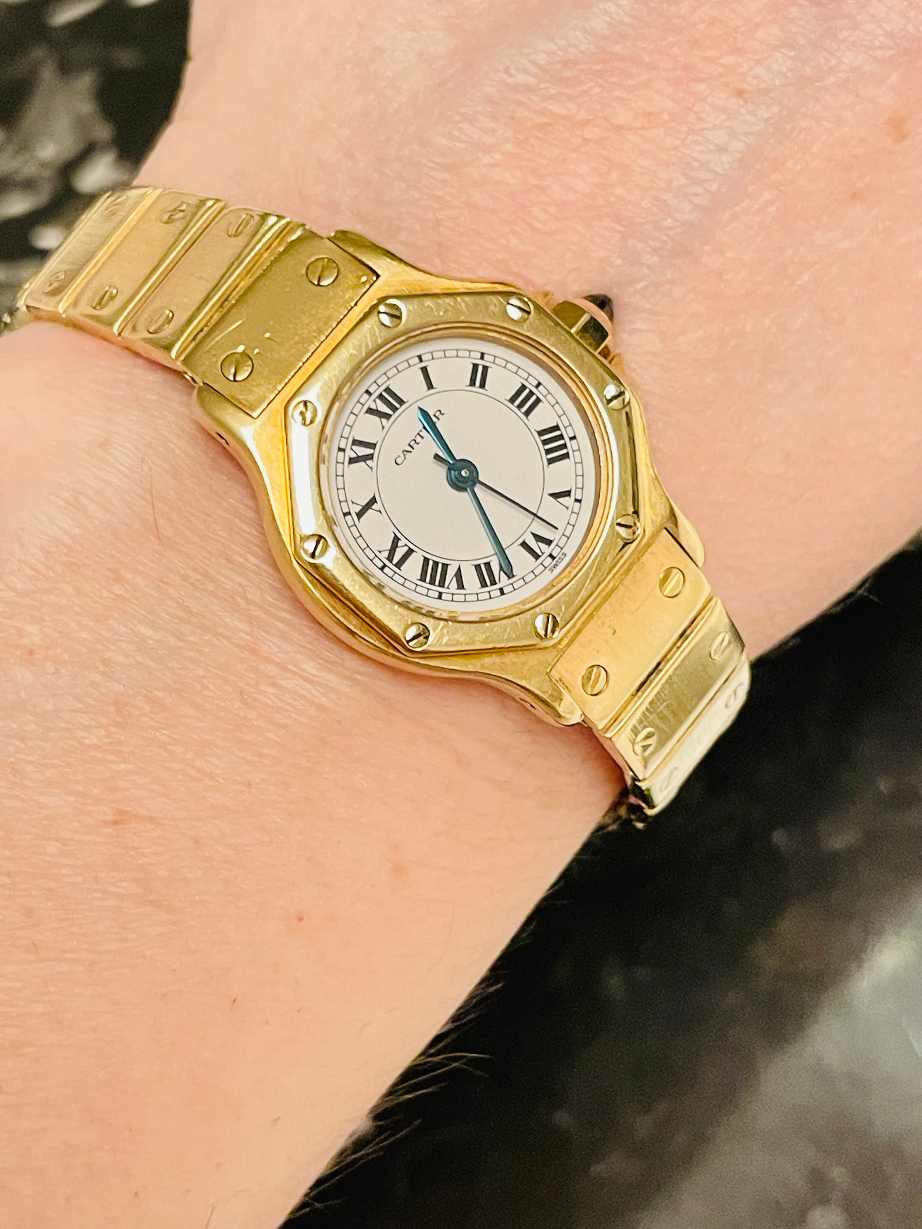 23MM Solid 18K Yellow Gold Cartier Octogon Santos Ladies Watch