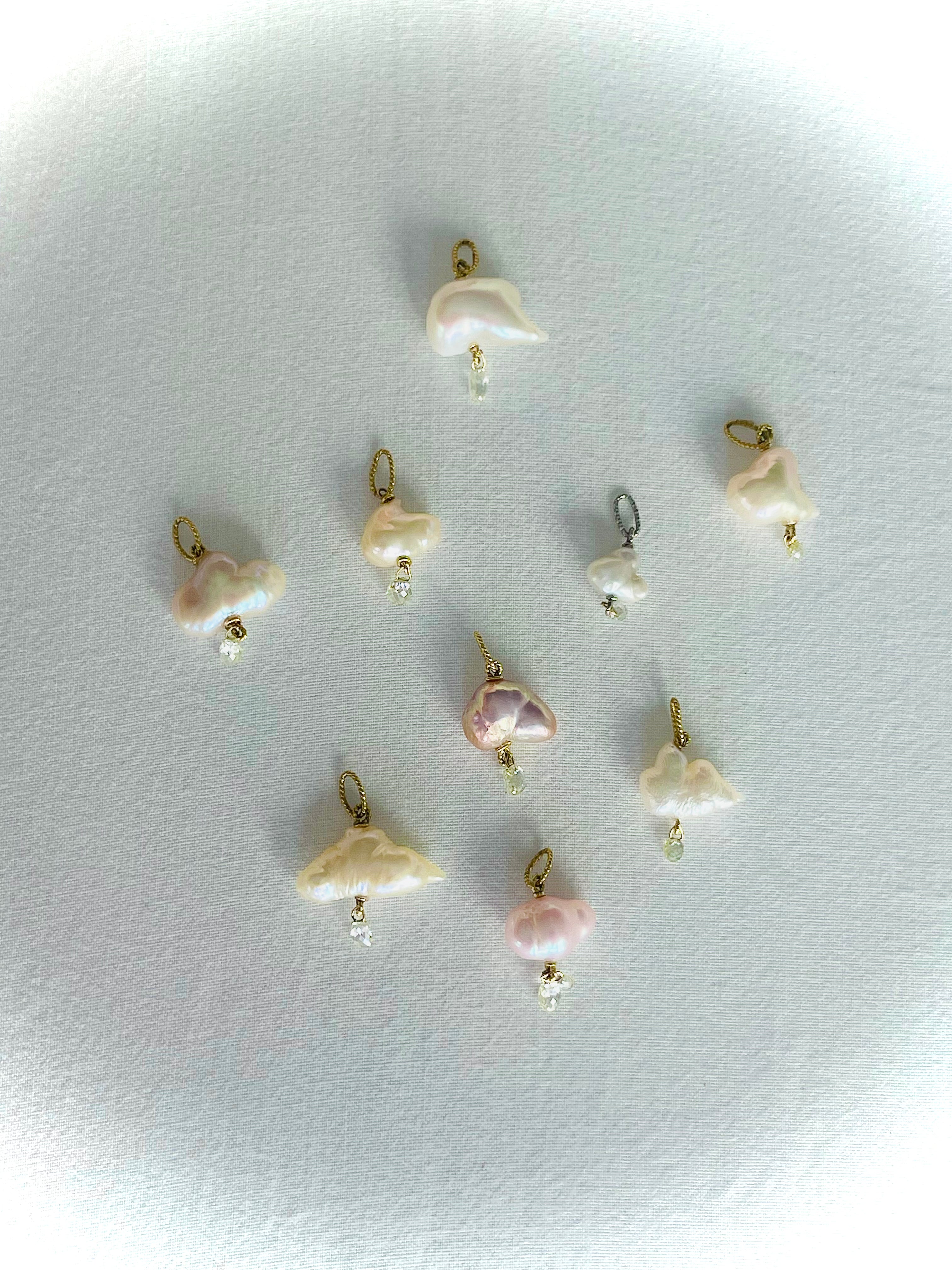 Pink Japanese Pearl and Briolette Diamond Cloud Charm
