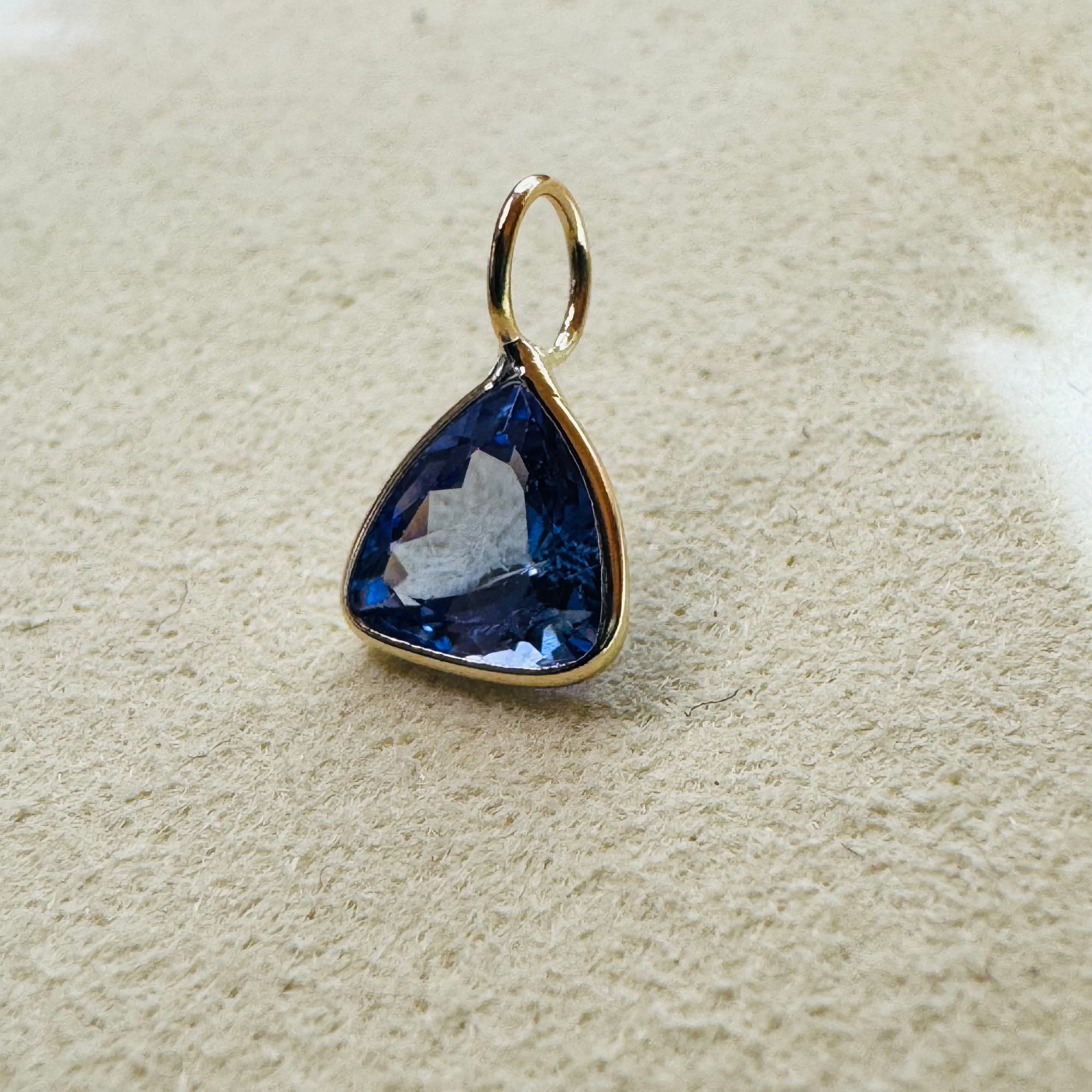 Natural Trillion Tanzanite 14K Gem Charm Pendant