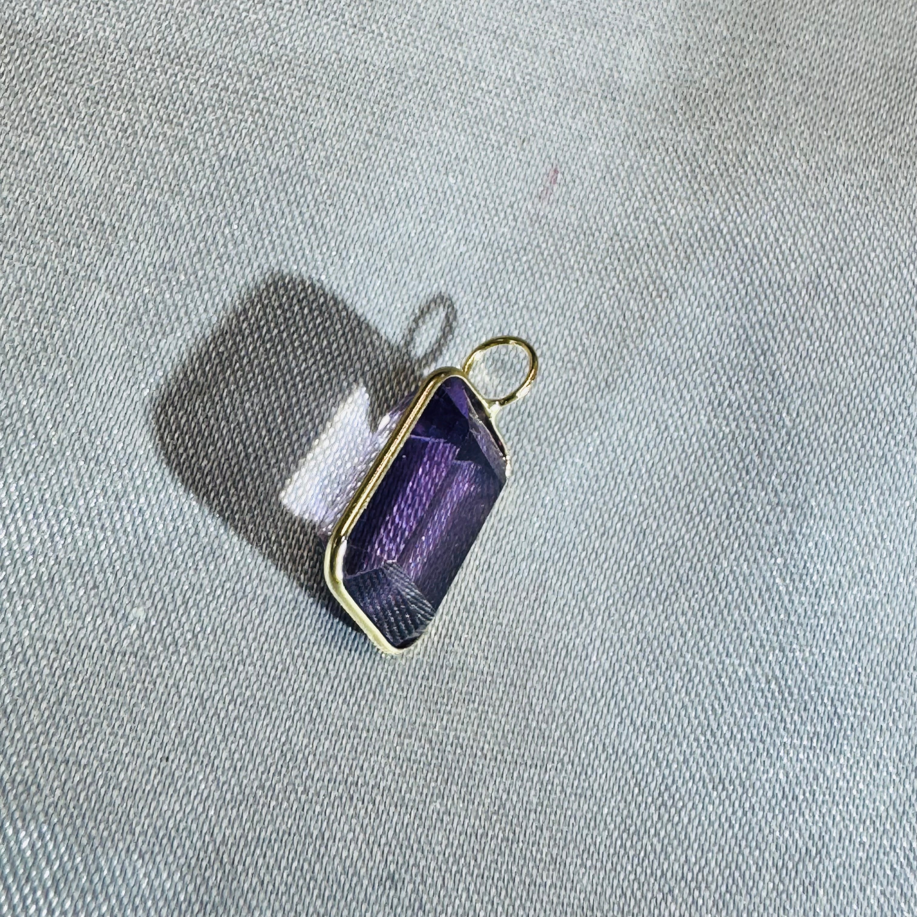 5CT Emerald Cut Amethyst Pendant 14K Yellow Gold