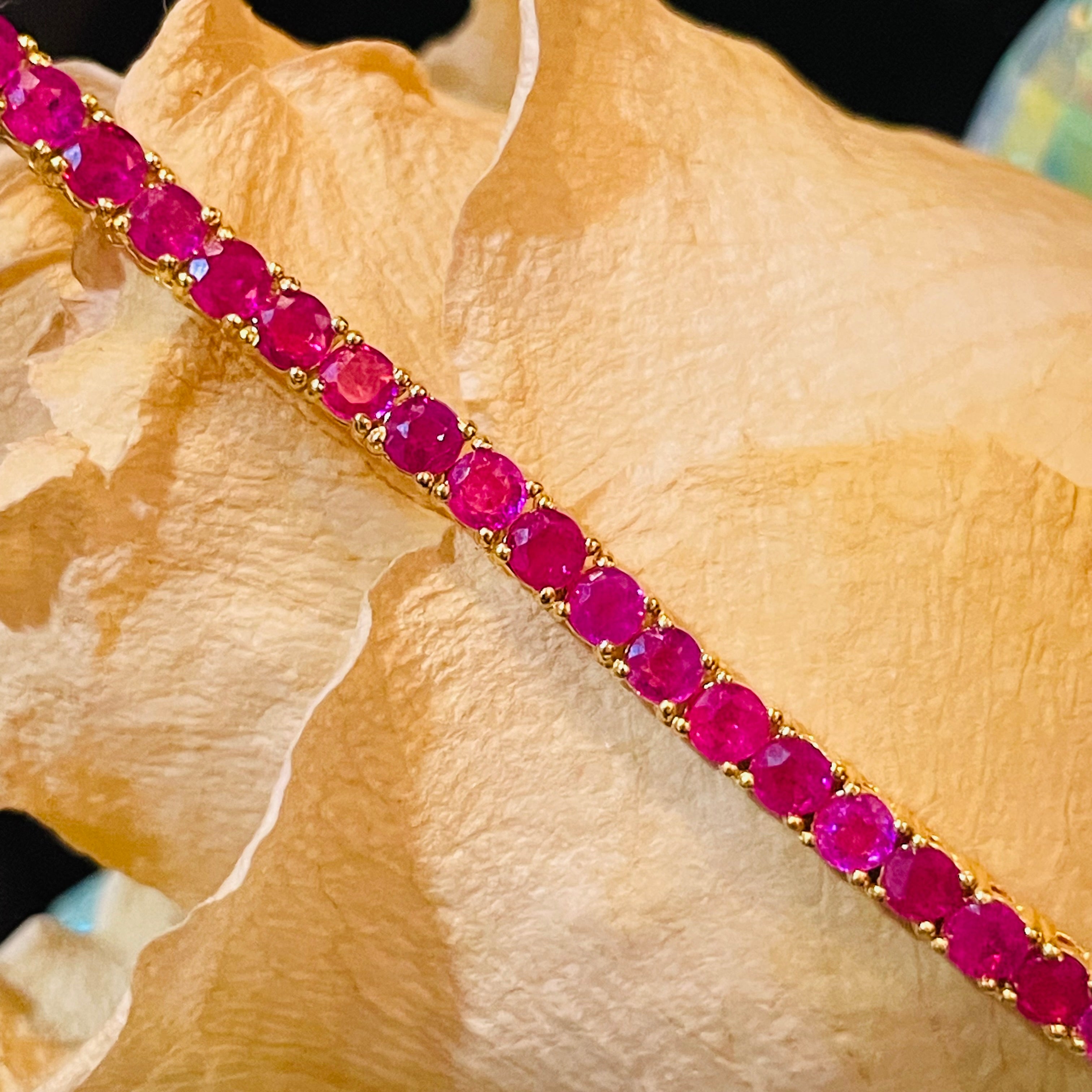Natural Ruby 14K Yellow Gold Tennis Necklace 25.5ctw
