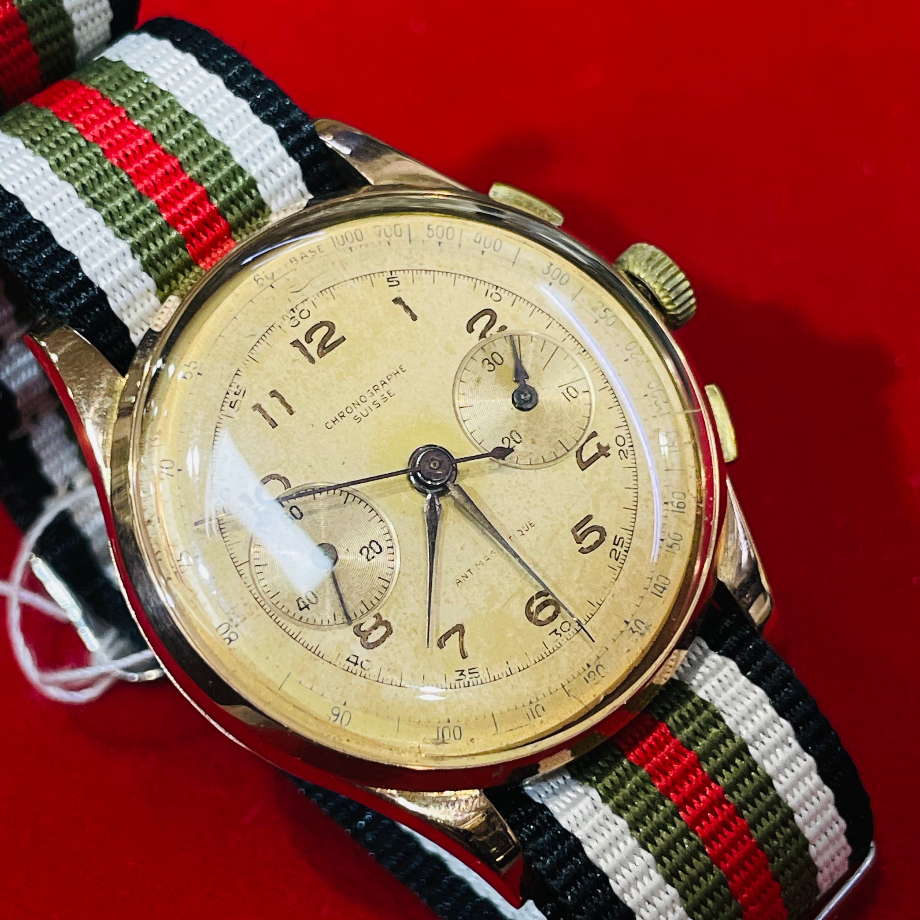 37mm Solid 18K Rose Gold Azur Chronographe Suisse Watch Bubble Back