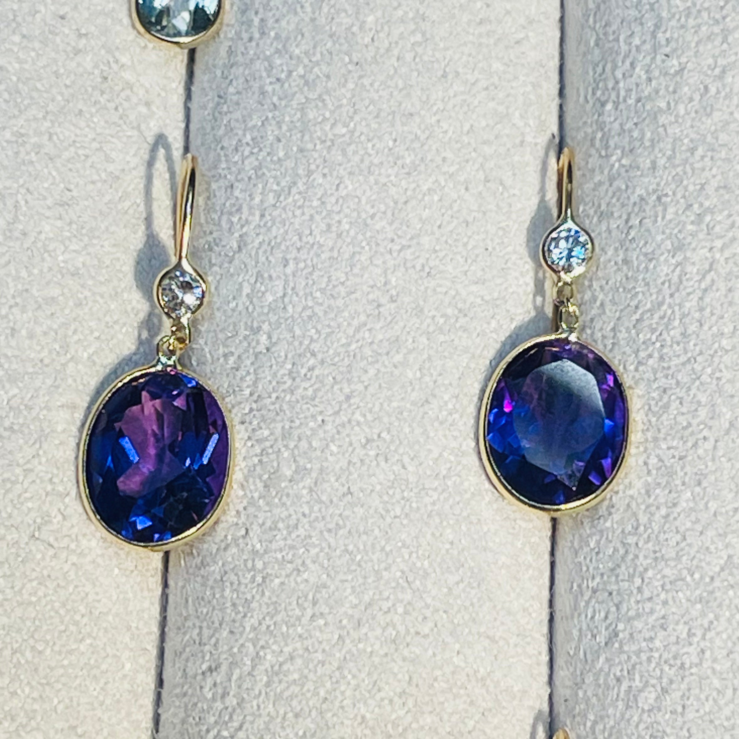 Amethyst and Diamond 14K Yellow Gold Drop Earrings