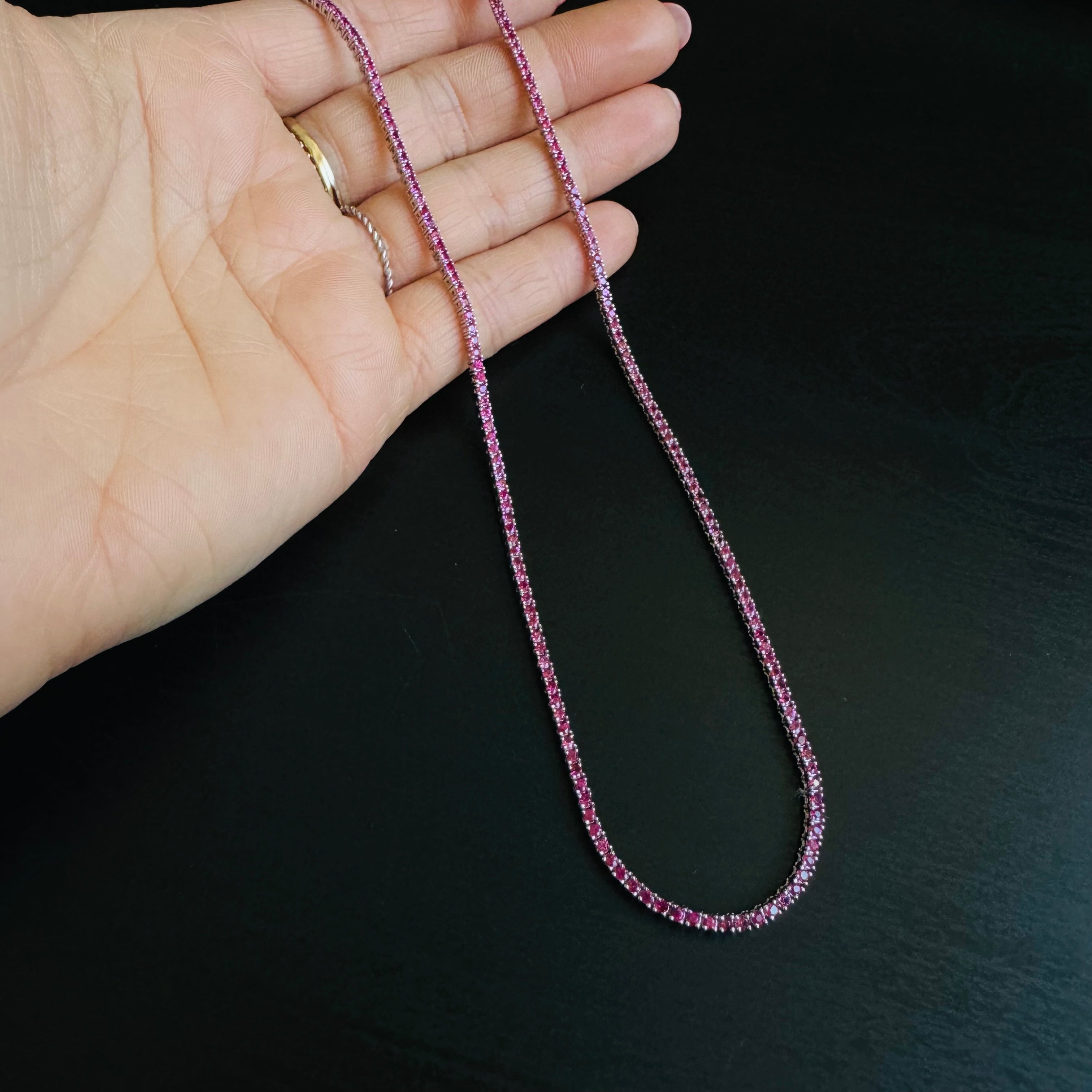 6.67CT Hot Pink Sapphire Tennis 14K White Gold 16”