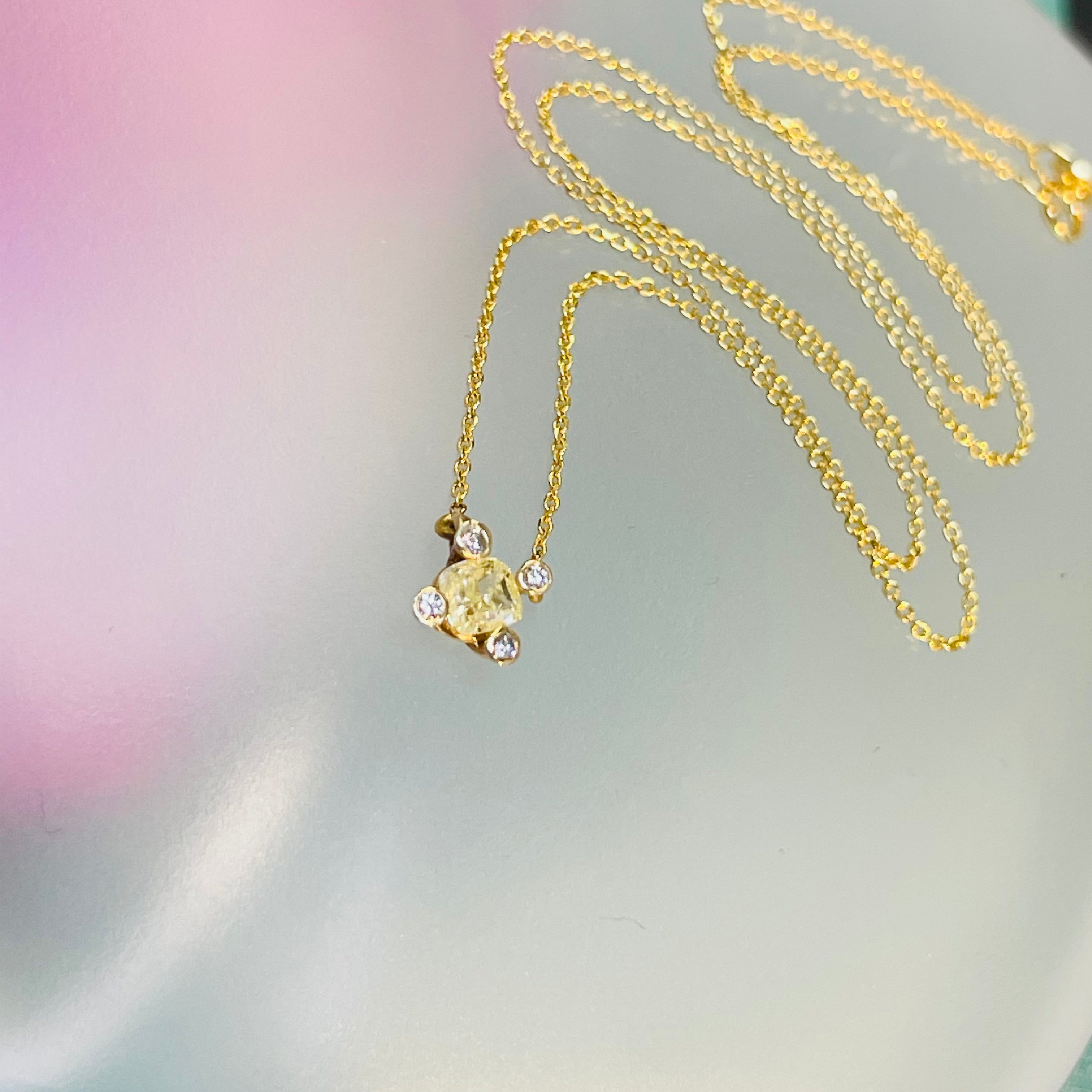 .40CT Canary Diamond Cushion Solitaire 16” 14K Yellow Gold Solitaire Necklace wi