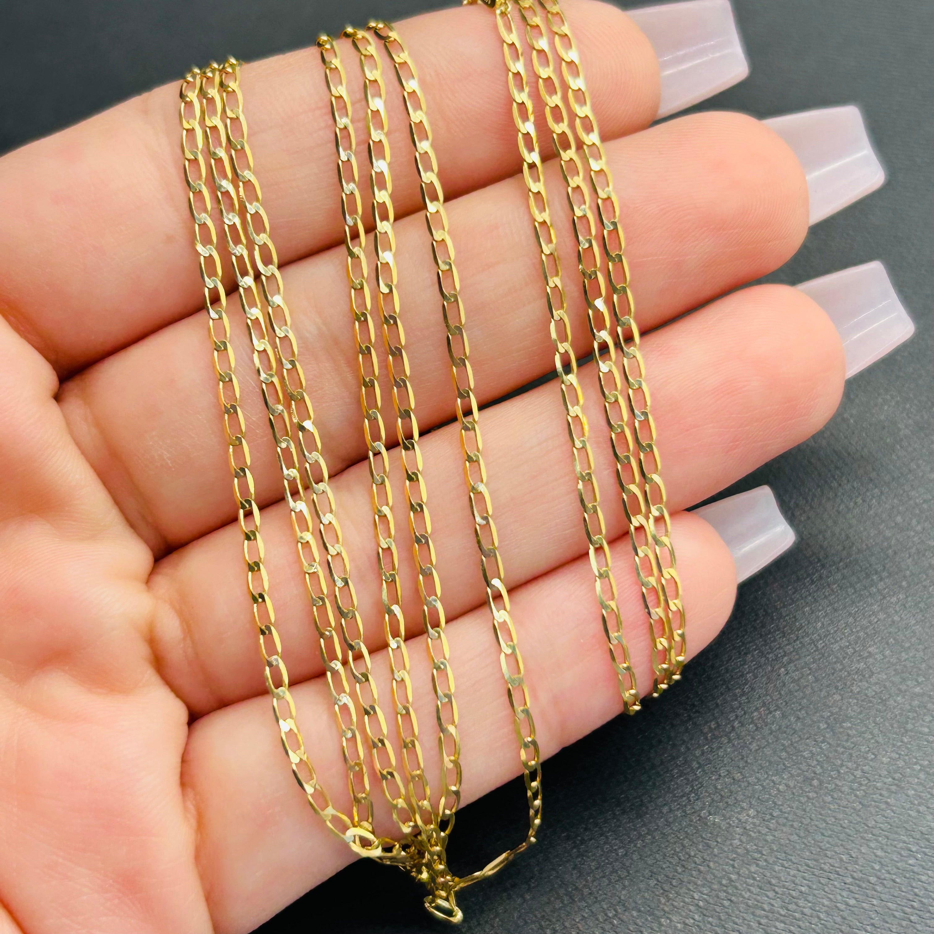 16” Solid 2mm 14K Yellow Gold Curb Link Necklace Chain