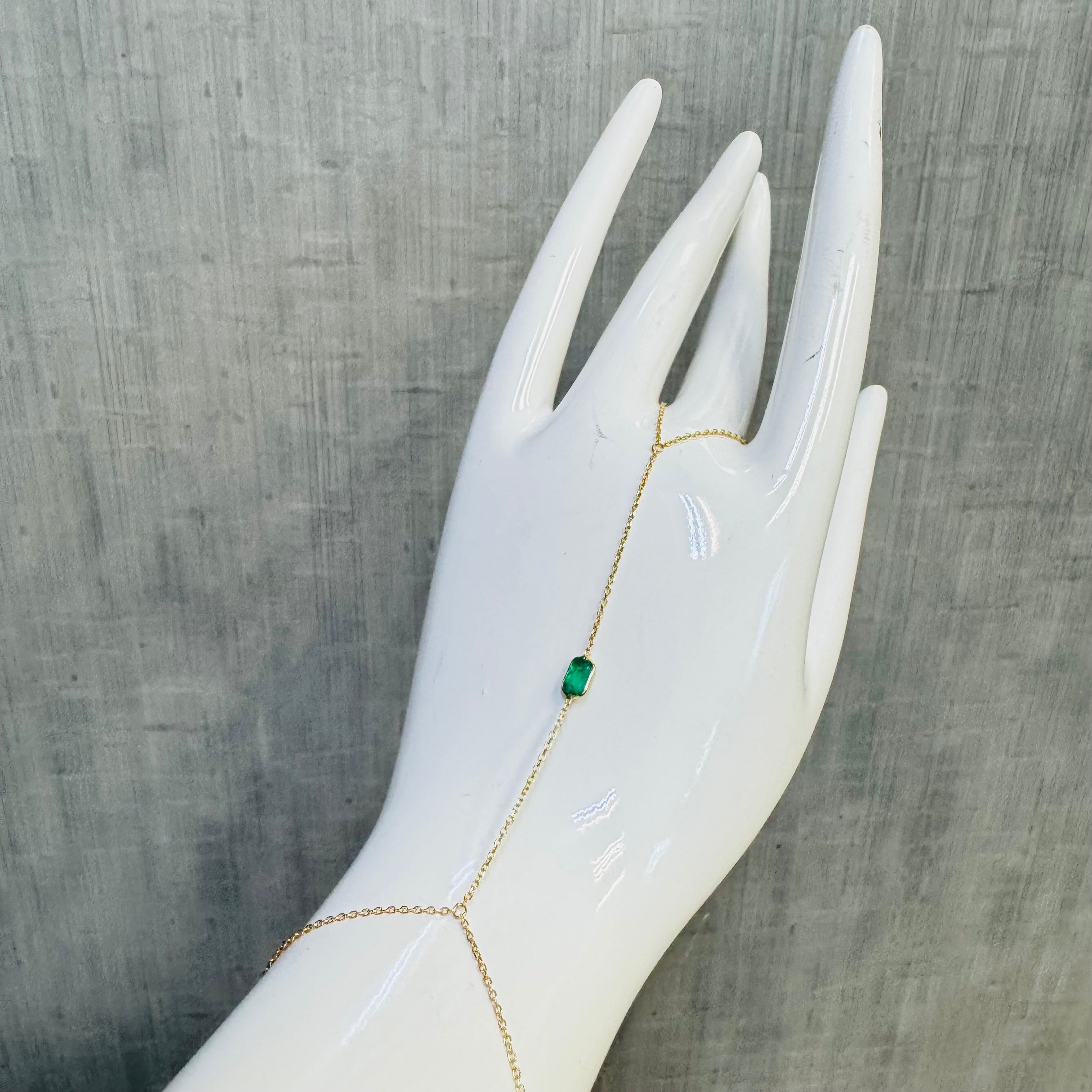 14k Yellow Gold Colombian Emerald Handchain