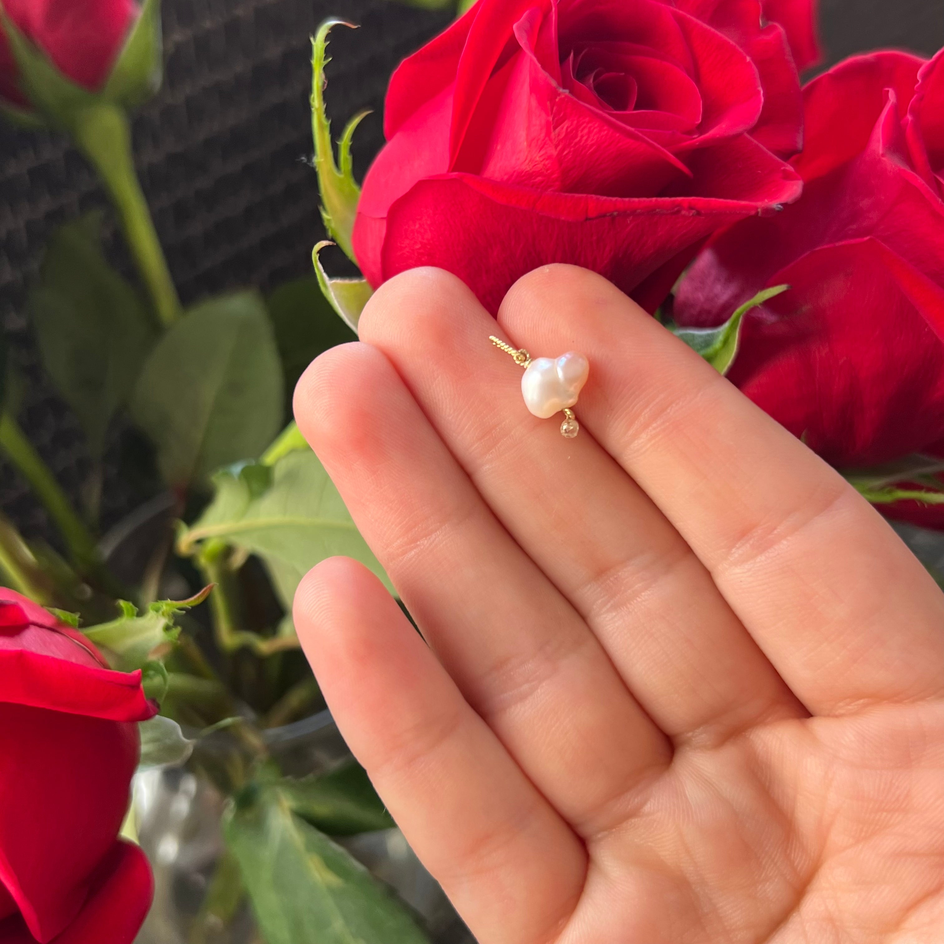 Japanese Pearl and Briolette Diamond Cloud Charm