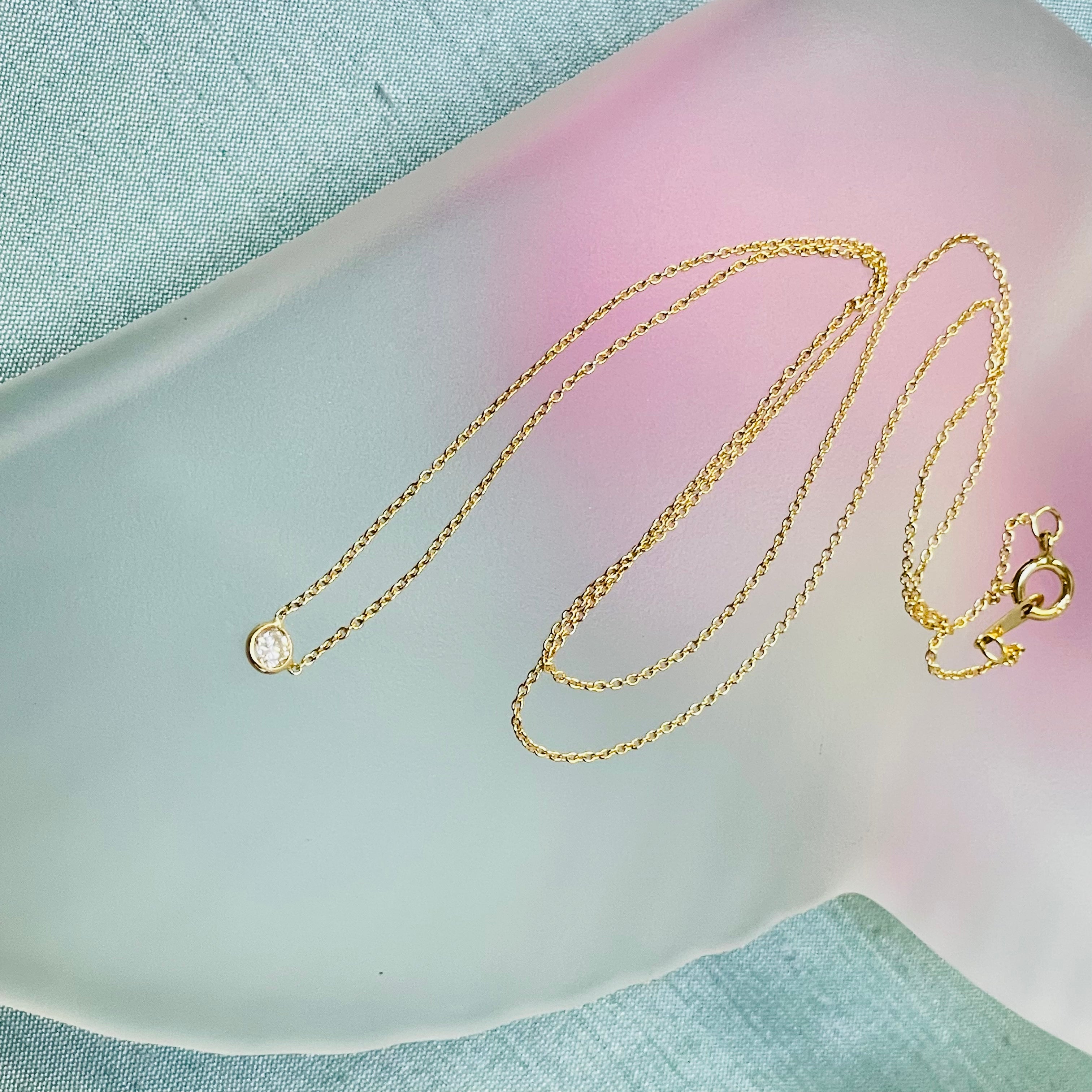 .15CT Natural Round Diamond 14K Yellow Gold Solitaire Necklace 18”