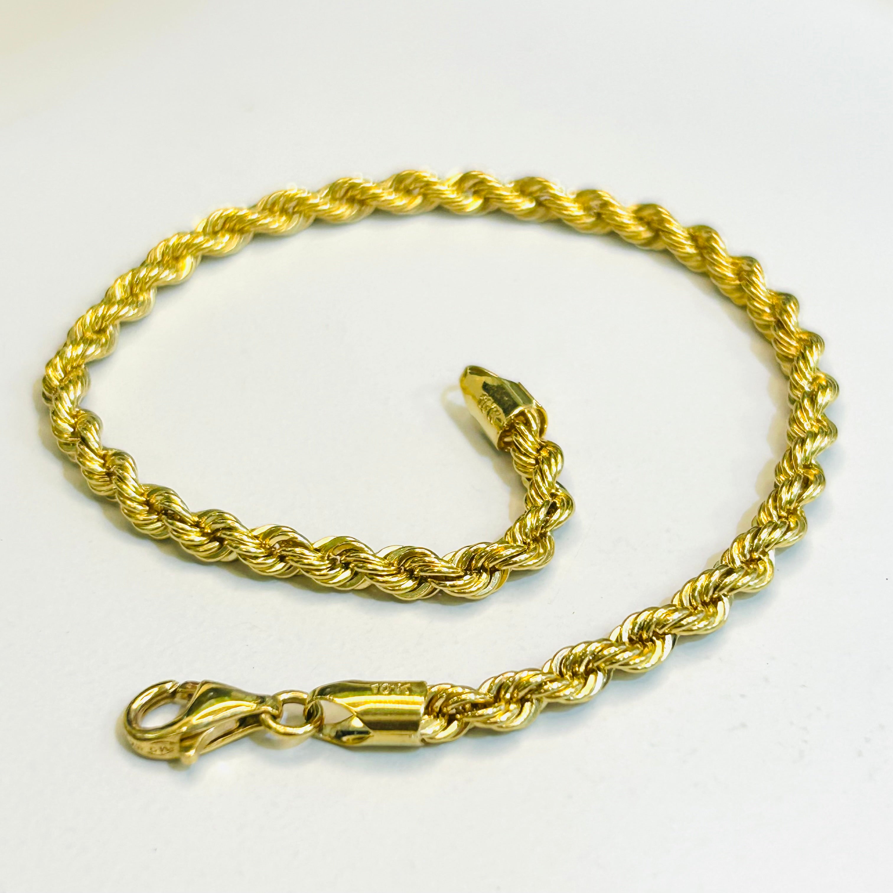10K Yellow Gold Solid Rope Chain  Bracelet 8.75”