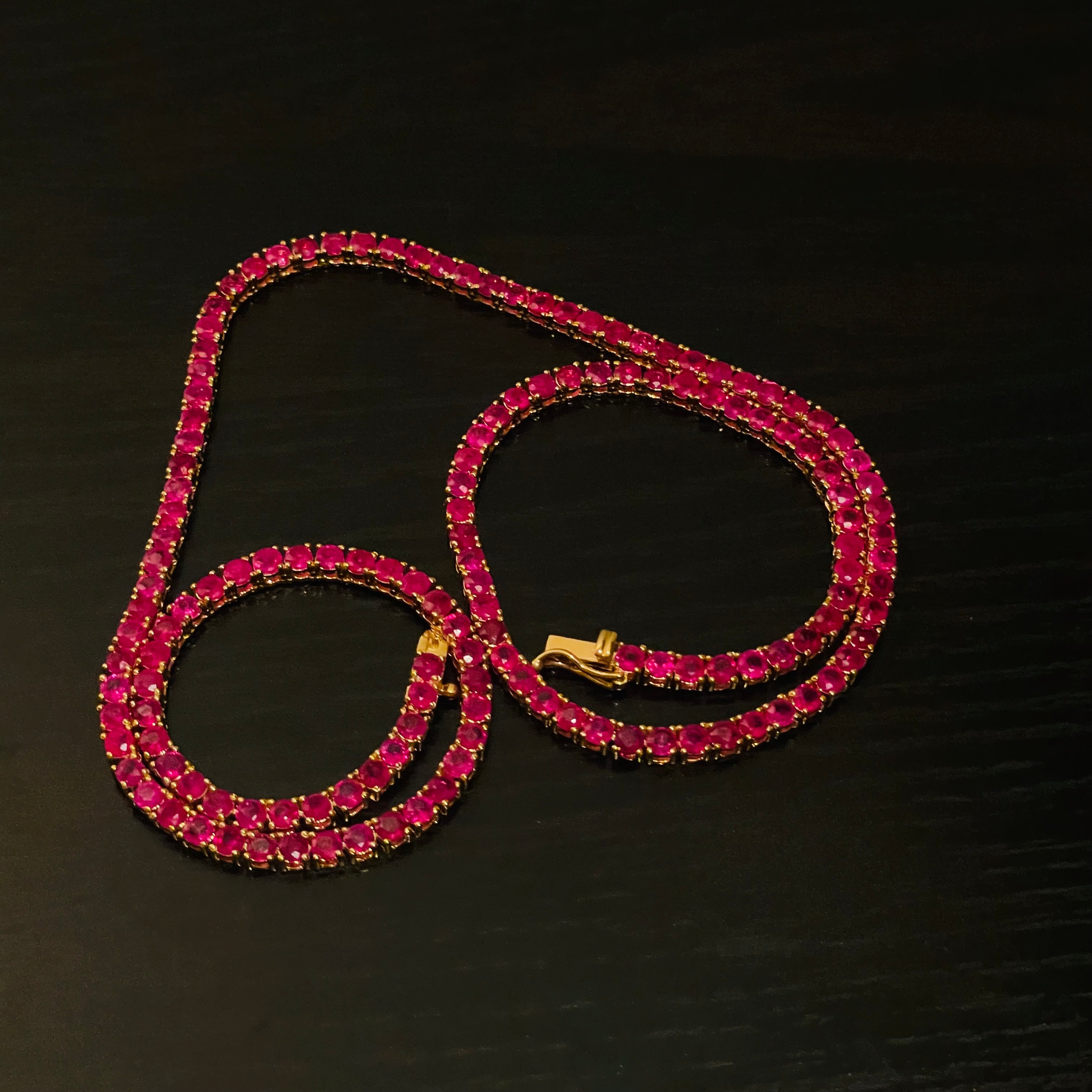 Natural Ruby 14K Yellow Gold Tennis Necklace 25.5ctw