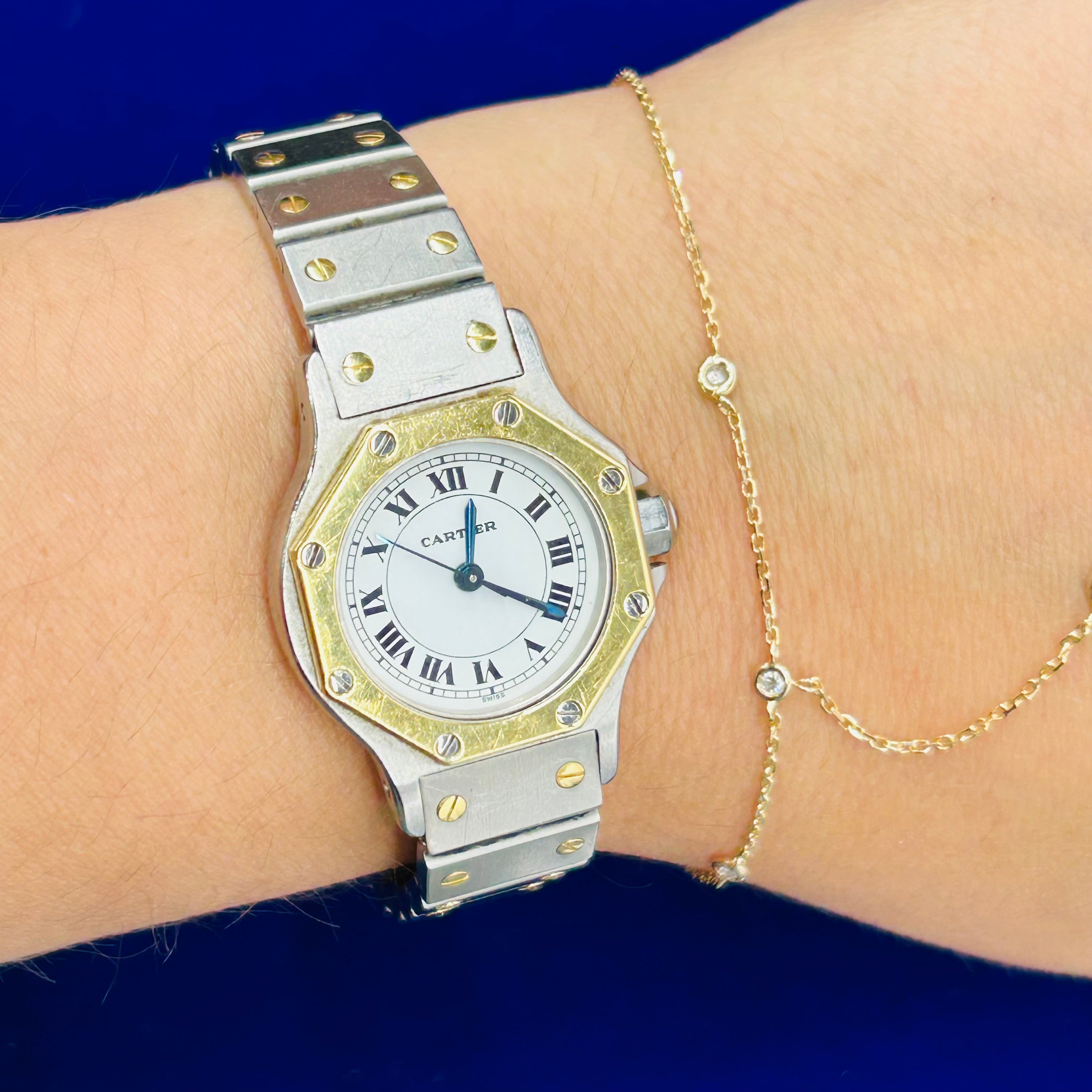 Cartier 18K Yellow Gold & Stainless Steel Octagon Santos Automatic Wrist 24mm Small Size
