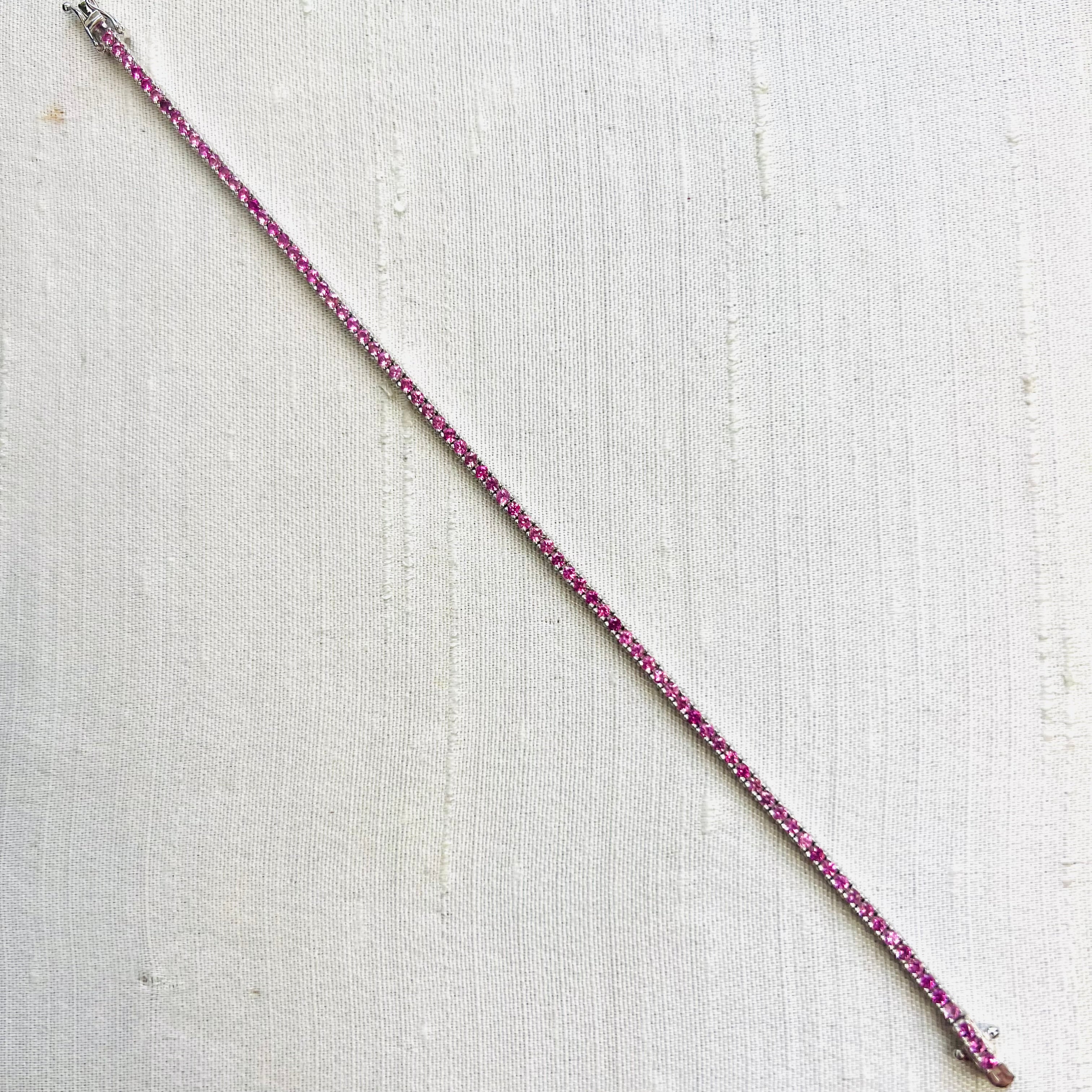 14K Natural Sapphire White Gold Tennis Bracelet 7"