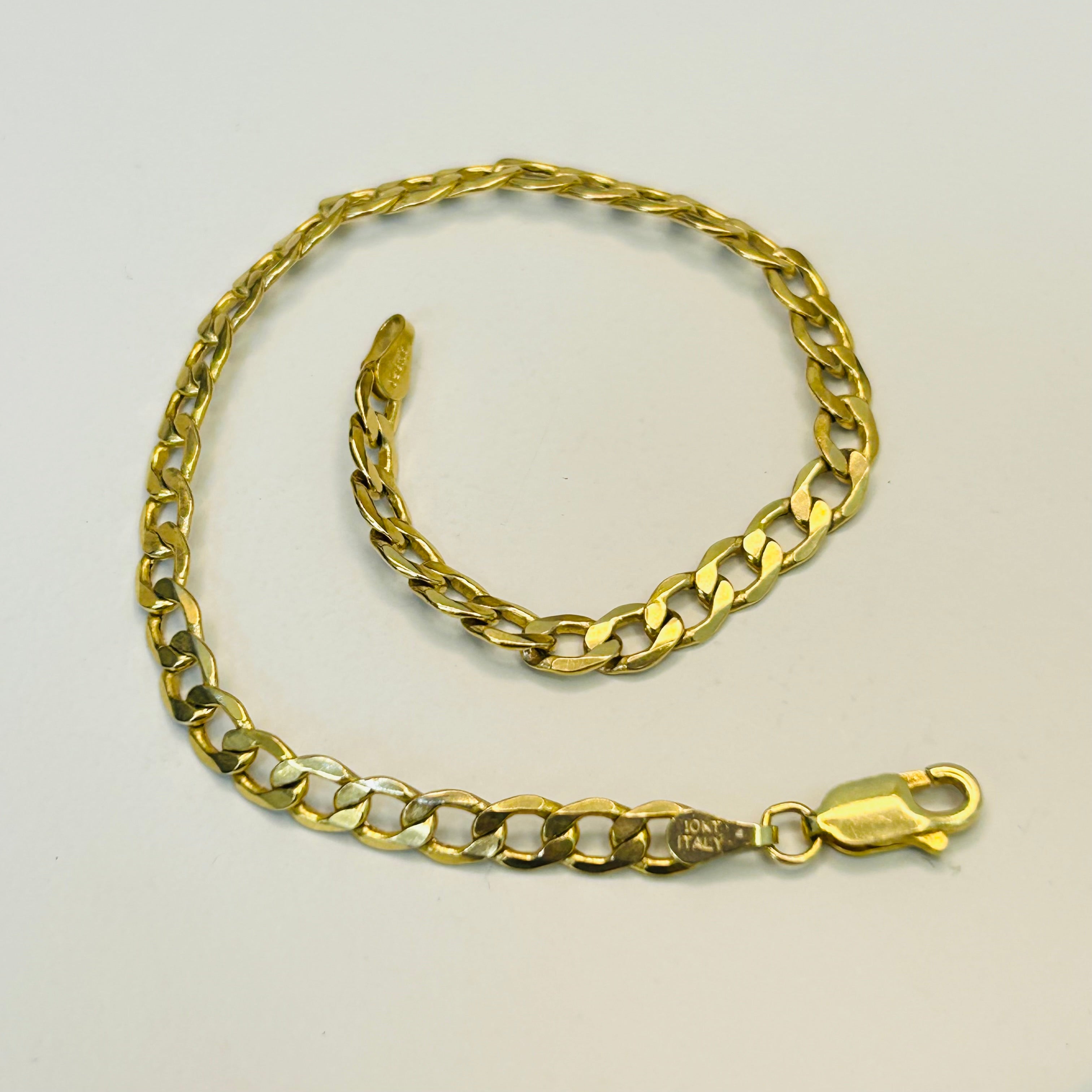 10K 4.2mm Yellow Gold Cuban Curb Link Bracelet 7.25”