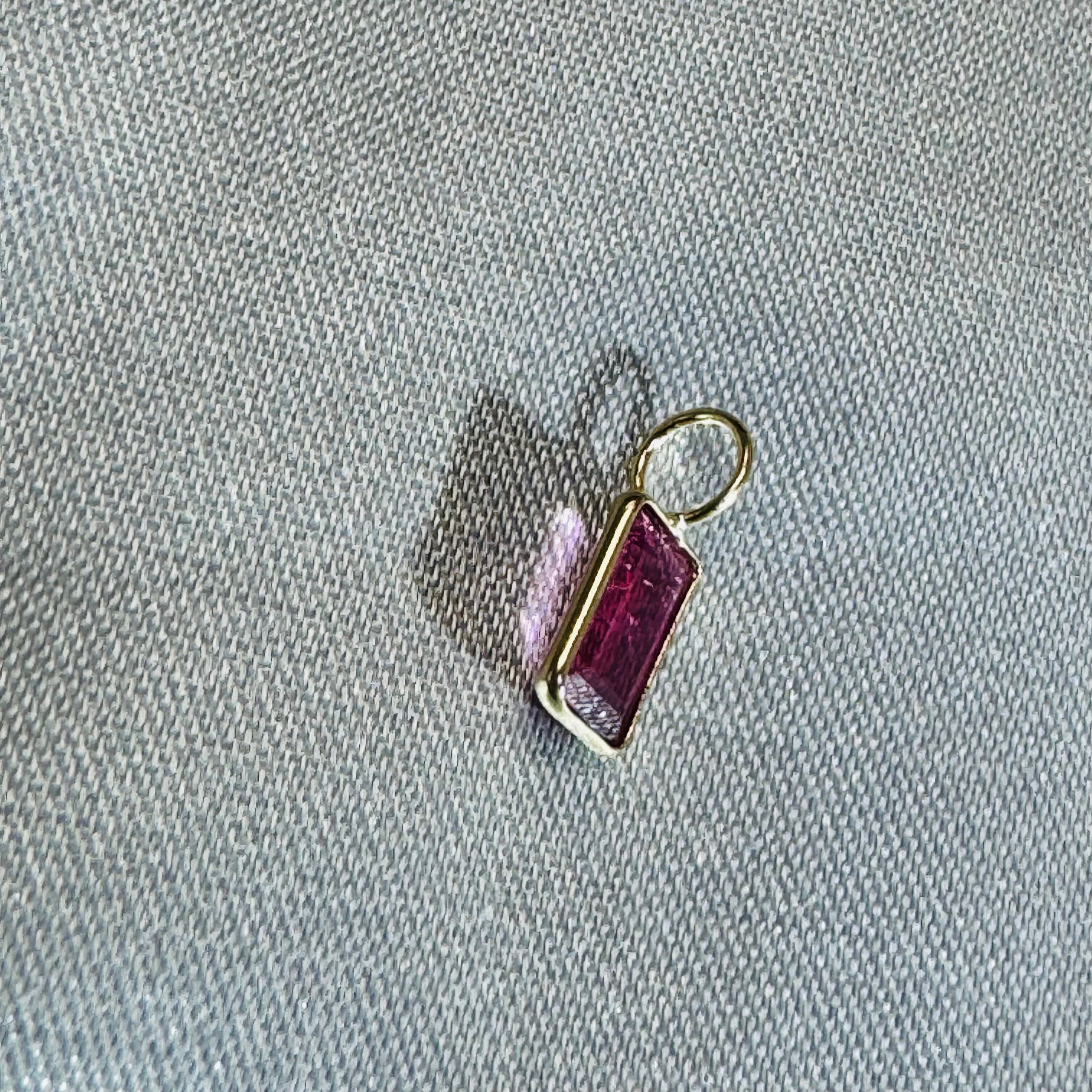 Hot Pink Tourmaline Charm Pendant 14K Yellow Gold