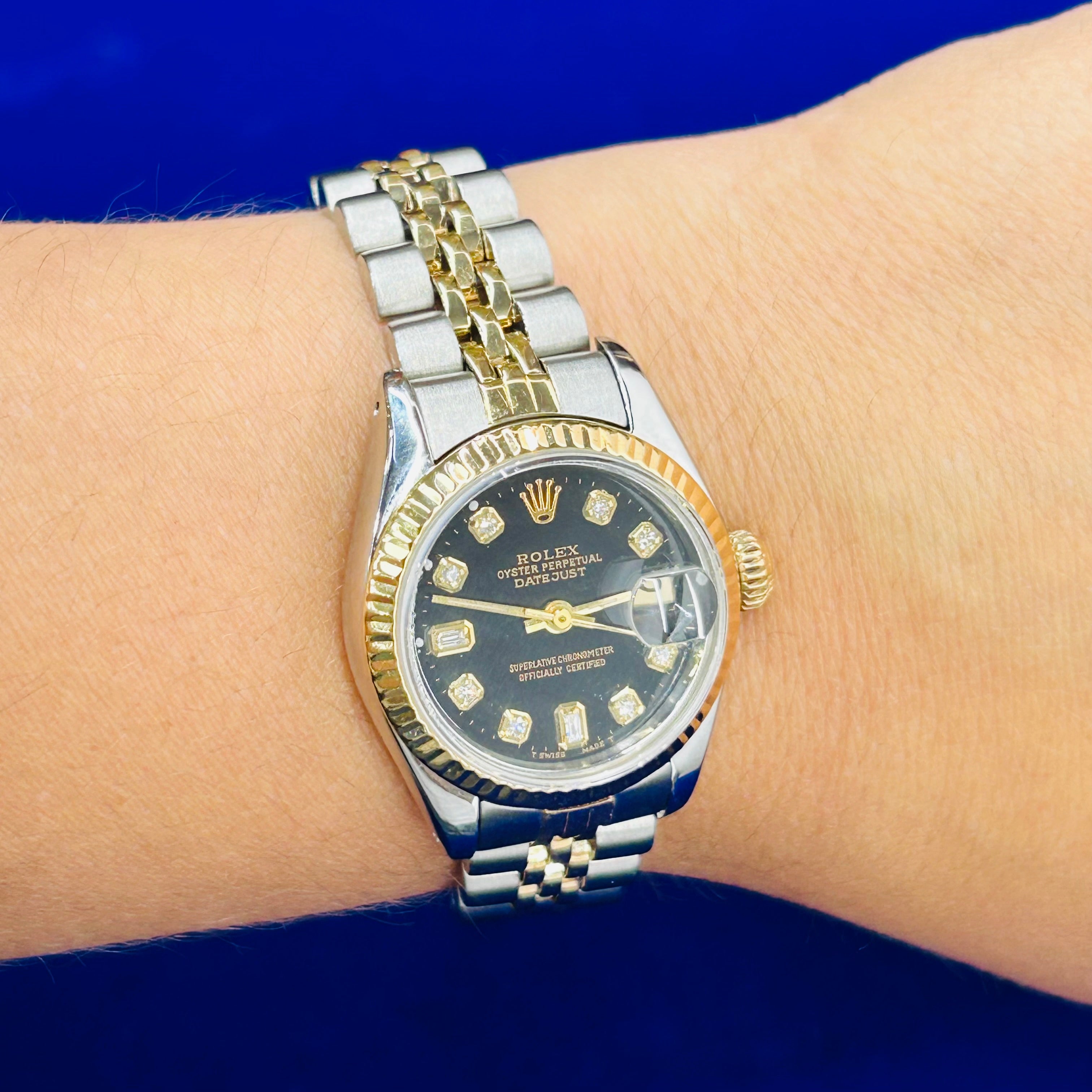 Vintage Stainless Steel Two Tone 26MM Oyster Perpetual Date Rolex Watch