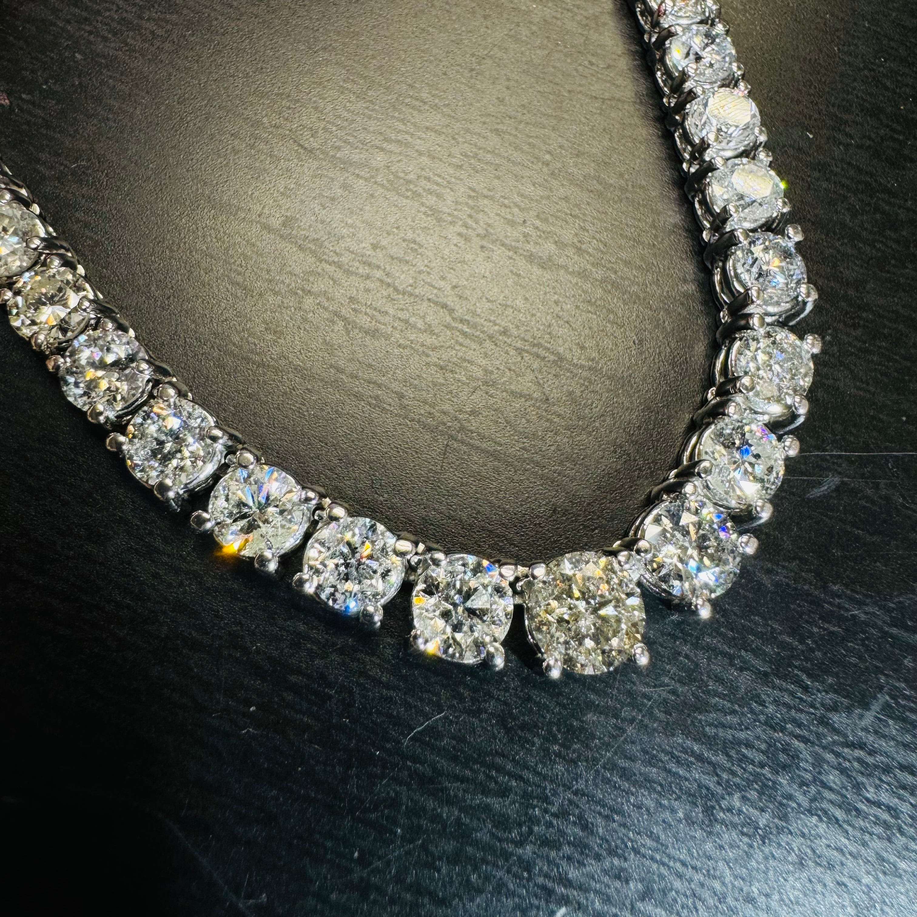 25.5CT Natural Diamond Riviera Tennis Necklace 14K White Gold 17”