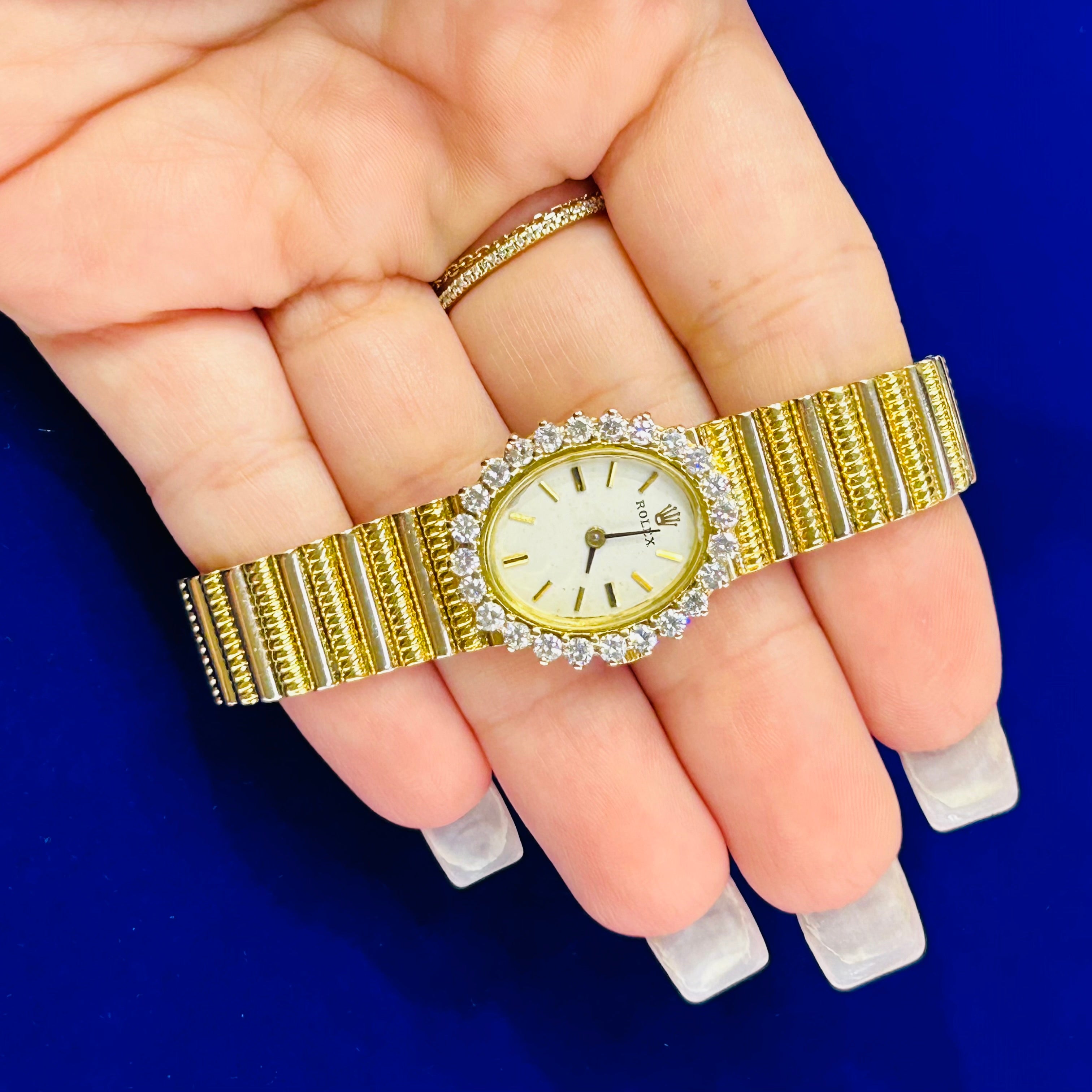 Vintage 18K Yellow Gold 26MM Fancy Lady's Diamond Rolex Watch