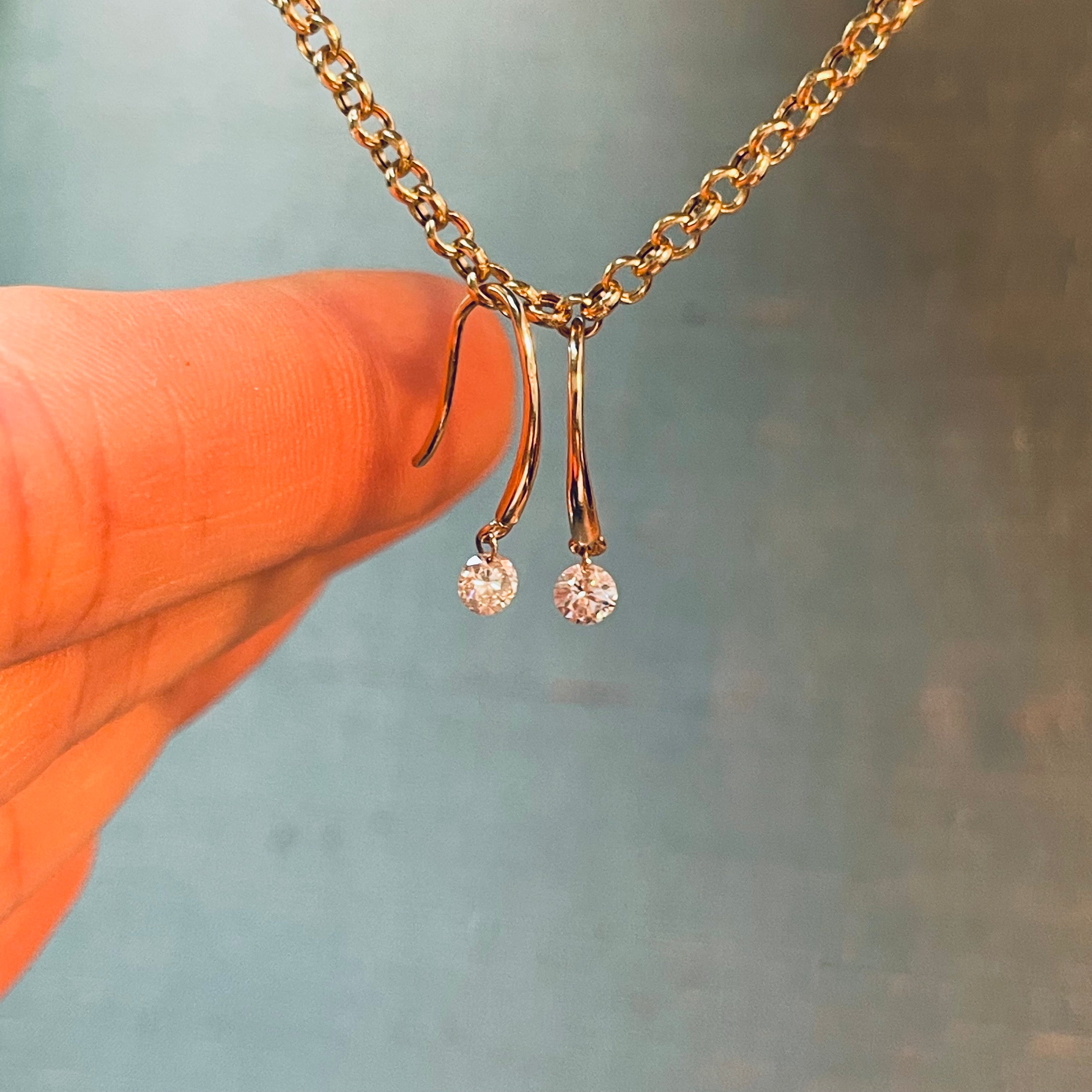 .30CTW Pierced Round Diamond 14K Yellow Gold Dangling Earrings