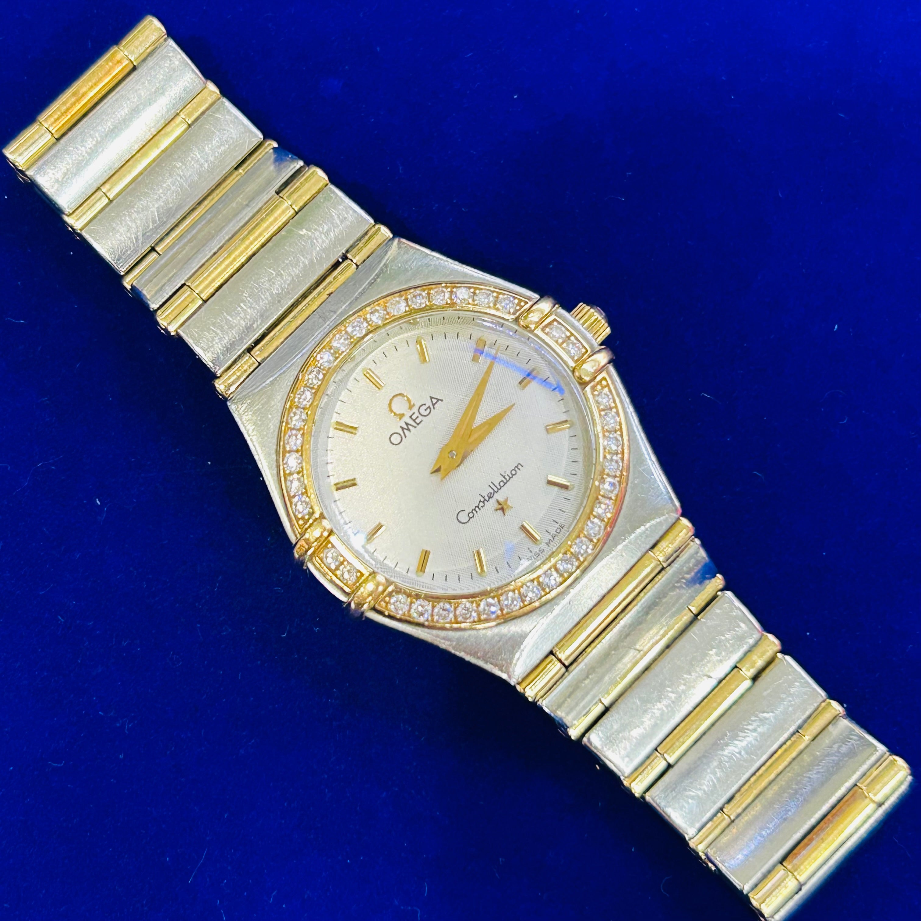 Omega Constellation Quartz 18k Yellow Gold Steel 25mm Diamond Bezel 6.5"