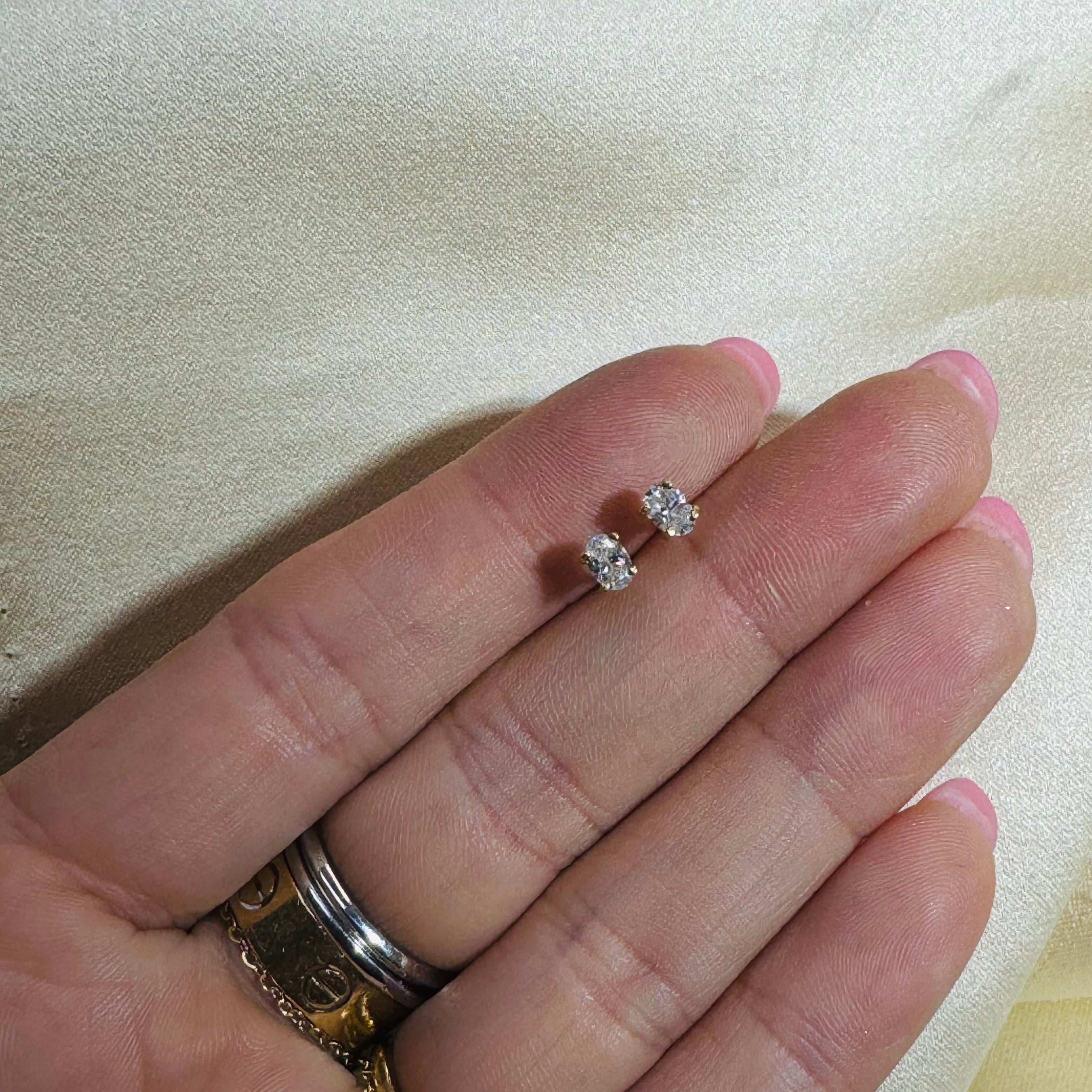 .44CT Natural Oval Diamond Stud Earrings in 14K Yellow Gold