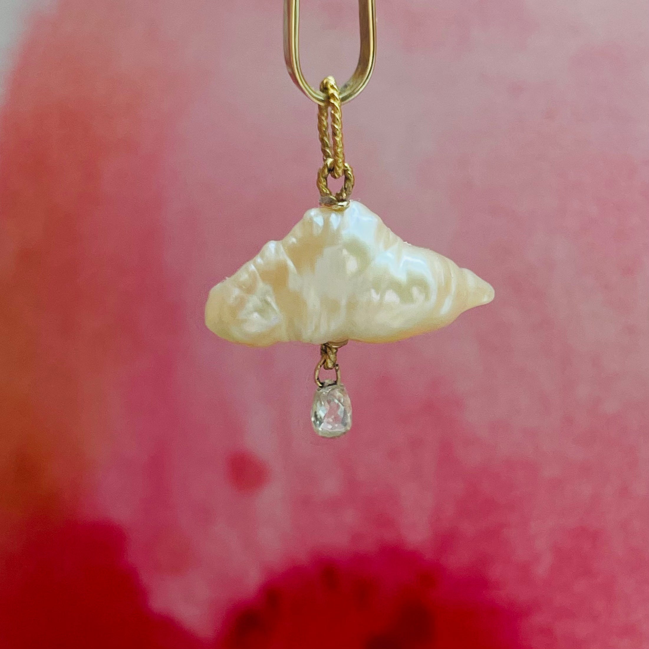 Japanese Pearl and Briolette Diamond Cloud Charm