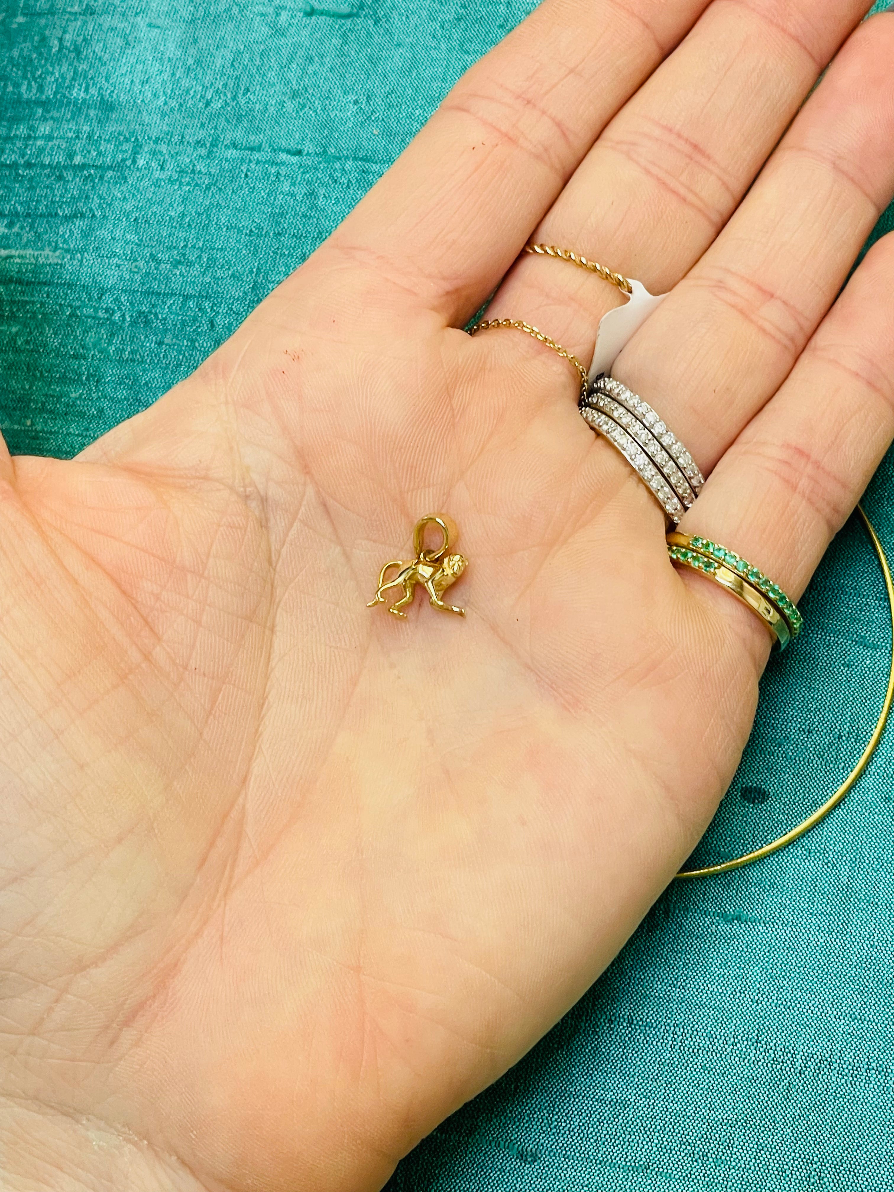 Mini Solid 14K Yellow Gold Monkey Charm Pendant