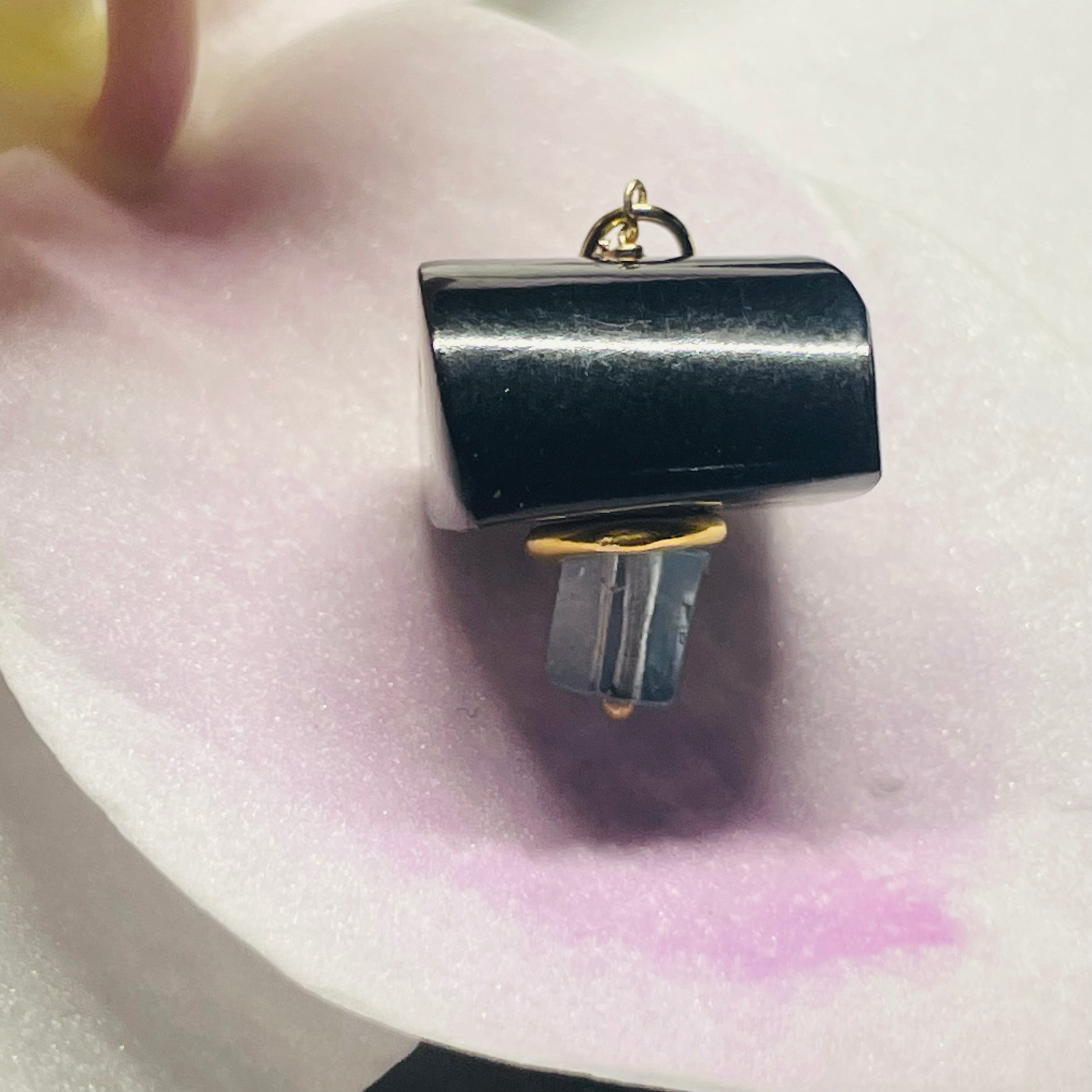 Black Coral and Aquamarine Mushroom Gem Charm Pendant