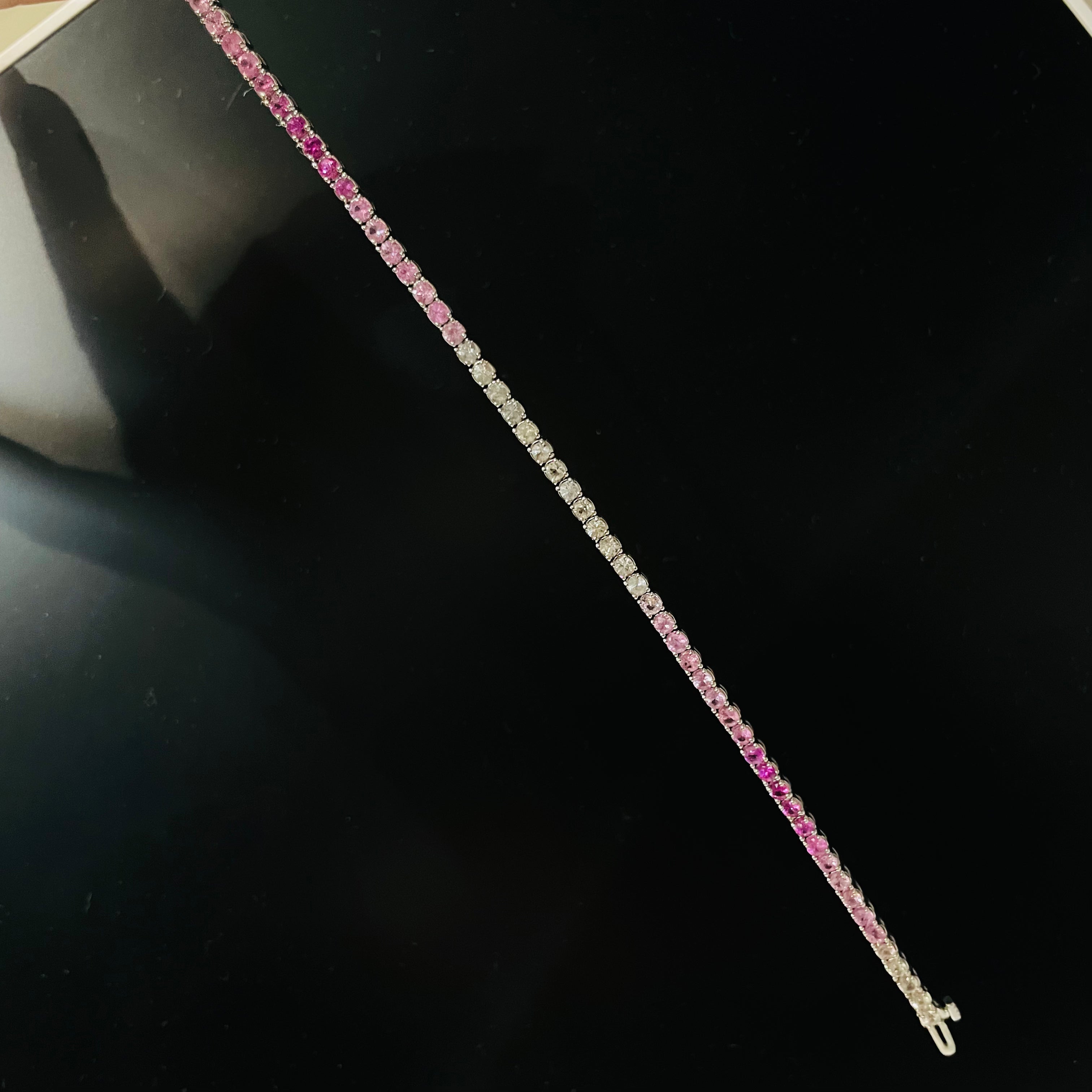 Natural Pink Ombre Sapphire 14K White Gold 7.25”