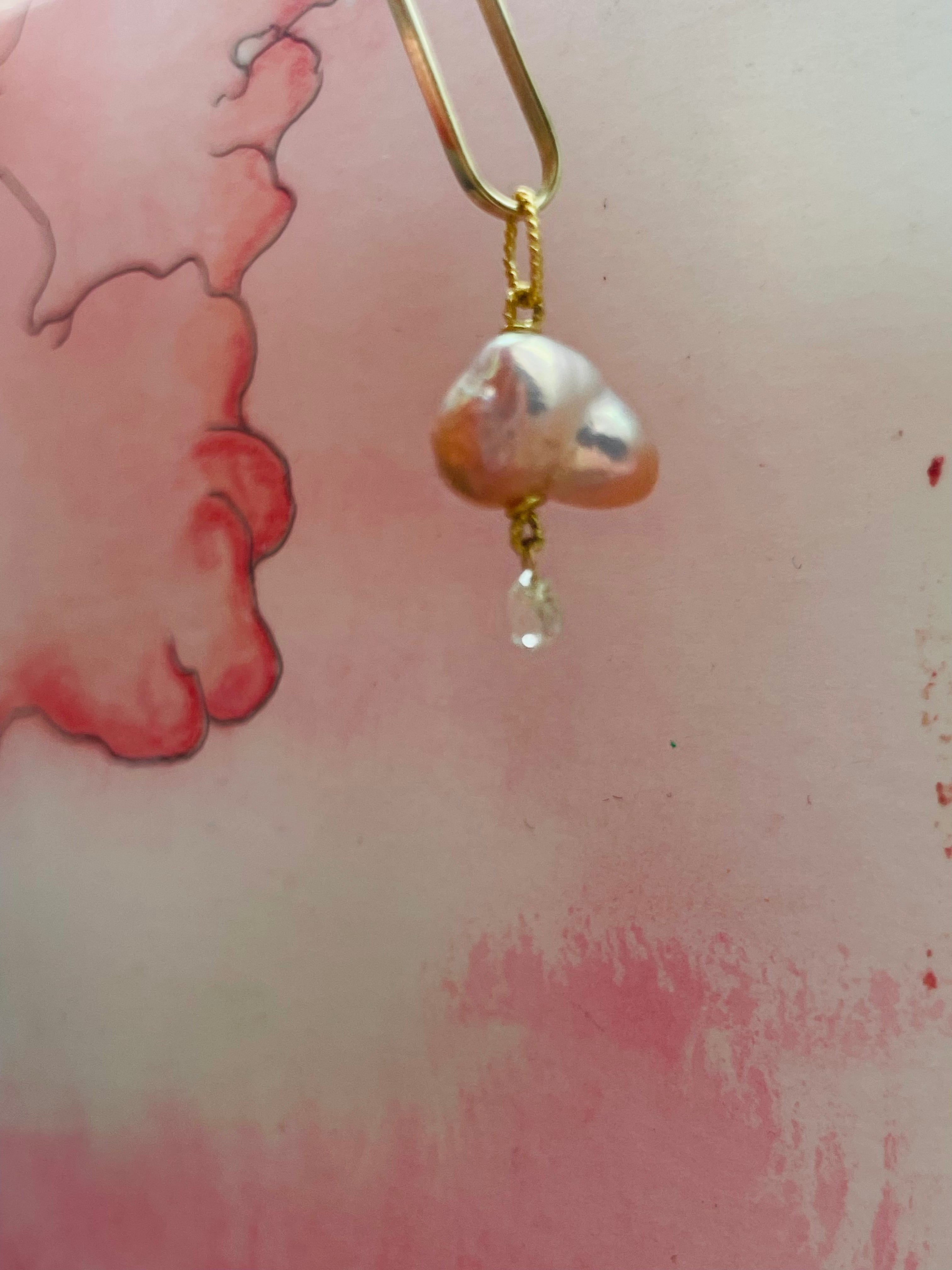 Japanese Pearl and Briolette Diamond Cloud Charm