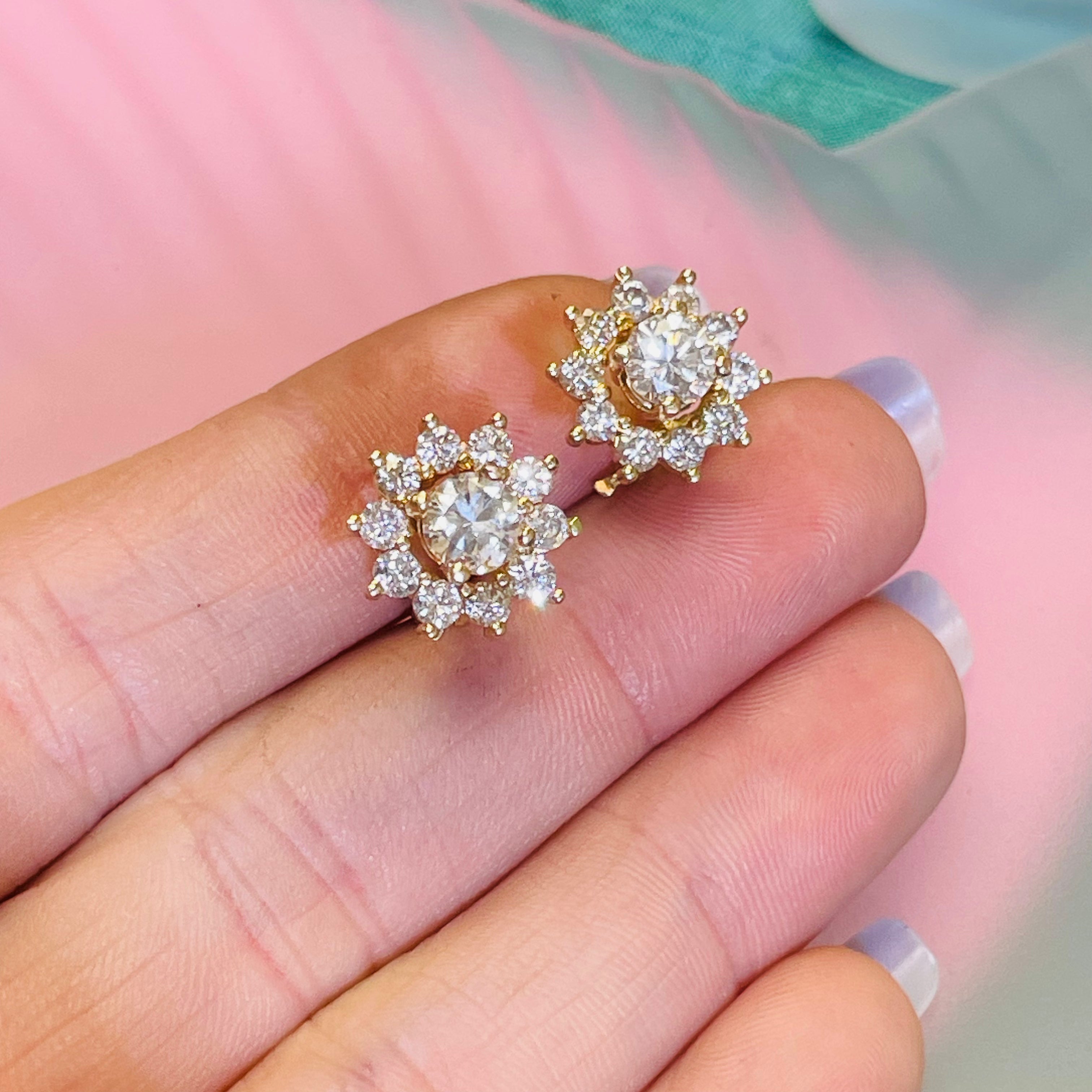 2.20CTW Natural Diamond Flower Cluster Earrings