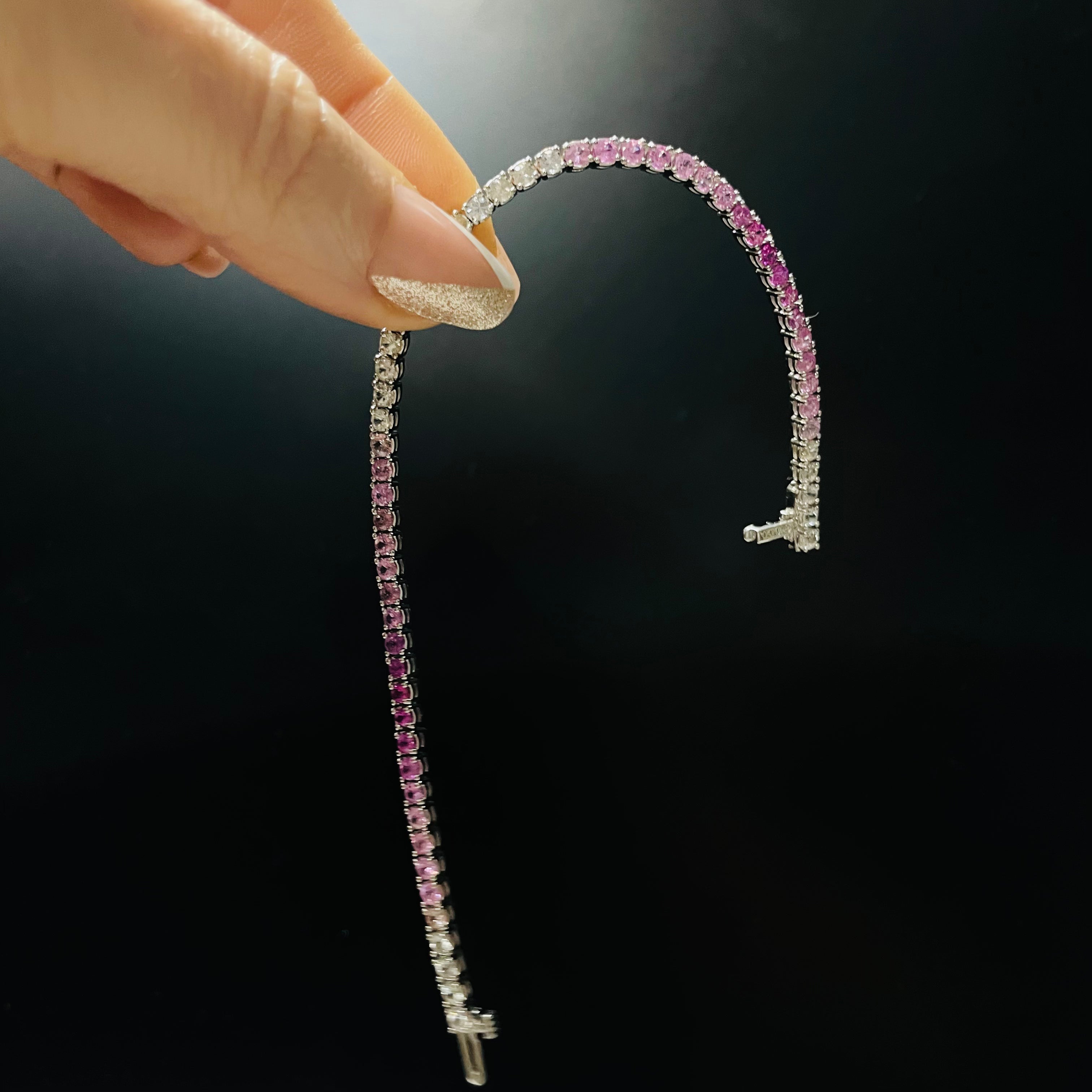 Natural Pink Ombre Sapphire 14K White Gold 7.25”